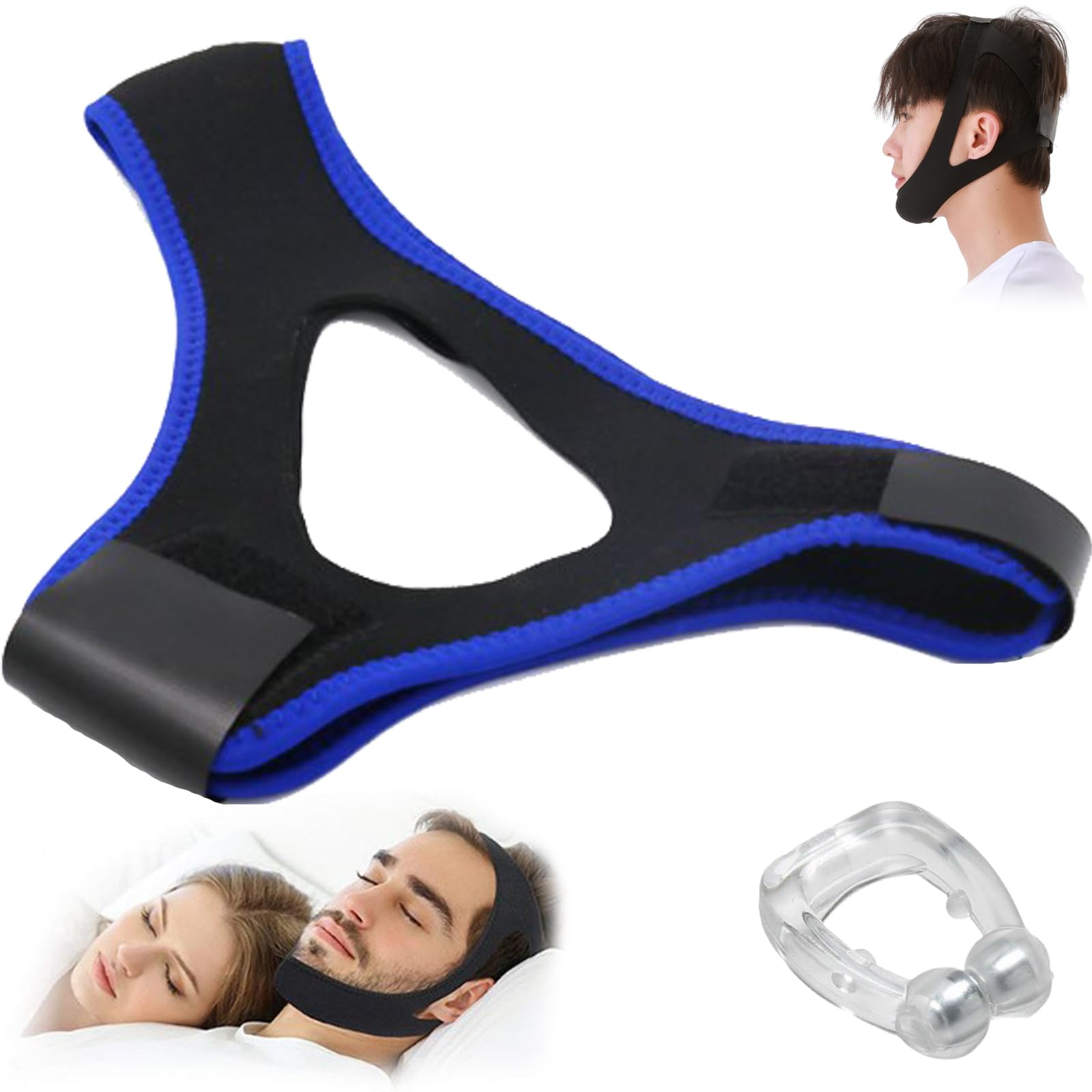 Veralabs Airflow Jaw Strap - Adjustable & Breathable Snoring Chin Strap for Men & Women - Stop Snoring & Improve Sleep - Comfortable for Side & Back Sleepers (Blue)