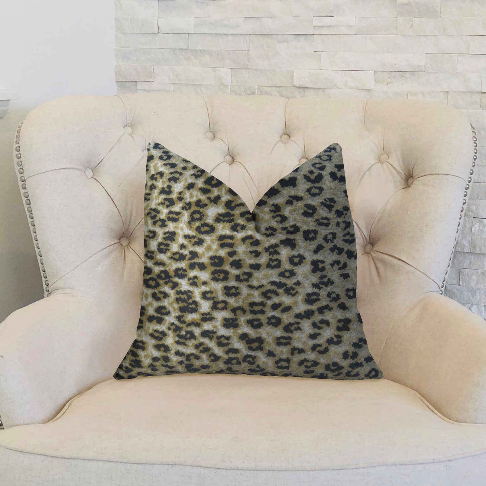 Plutus Cheetah Handmade Decorative Throw Pillow 22x22 Inches - Soft Taupe & Black Geometric Pattern for Living Room, Bedroom, Sofa & Couch Decor