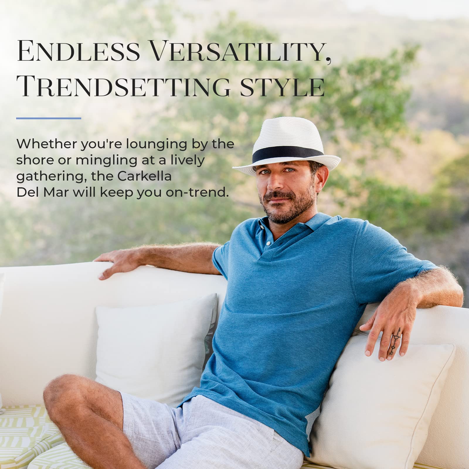 CARKELLA by Wallaroo Unisex Del Mar Trilby Fedora Sun Hat – Packable, Adjustable Sizing, Short Brim – Classic Summer Hat for Beach, Travel & Outdoor Activities
