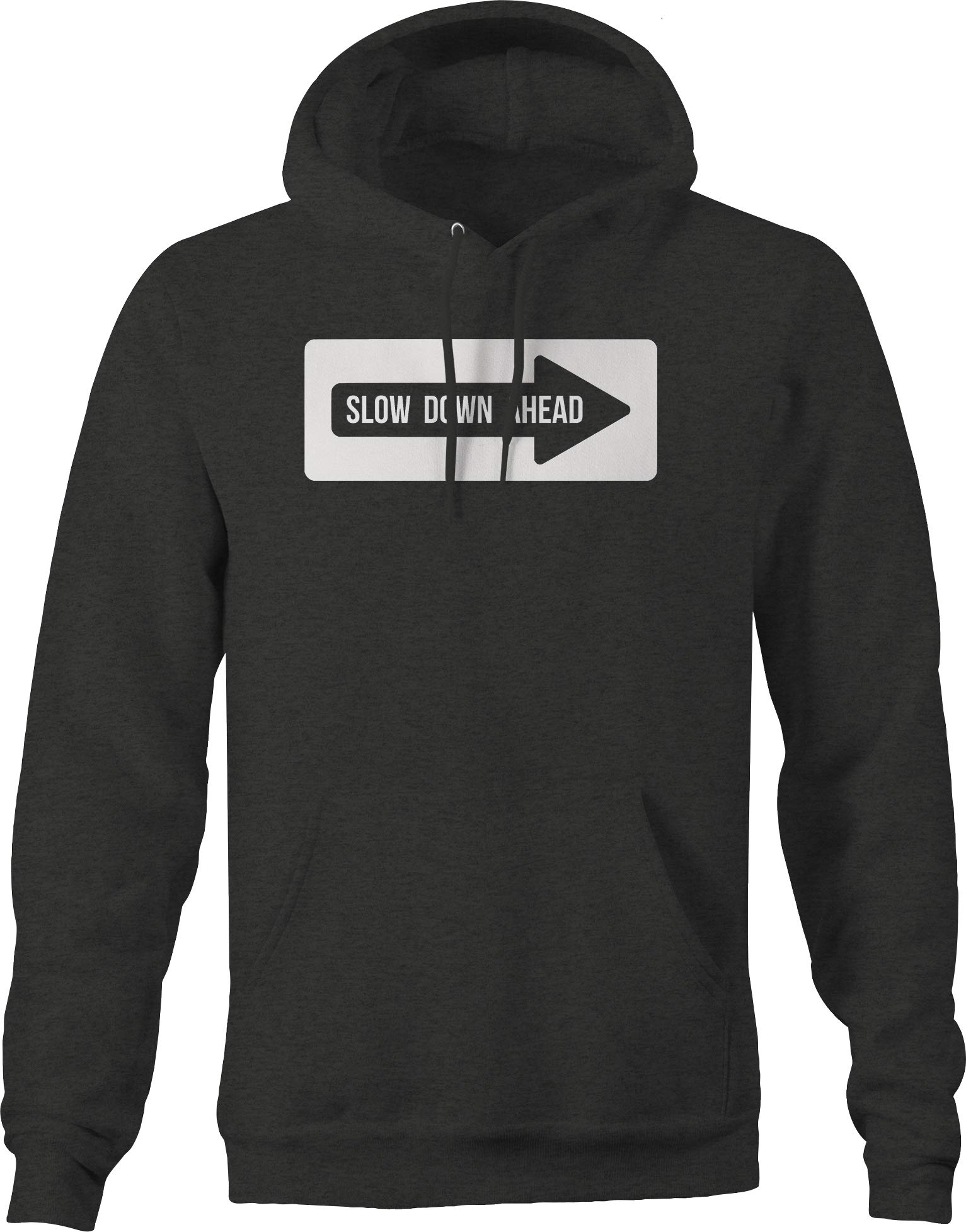 Funny Slow Down Ahead Traffic Sign Arrow Hoodie for Men - Vintage Aging Elderly Design in Dark Grey | Perfect for Casual Wear, Gifts & Retirement Parties