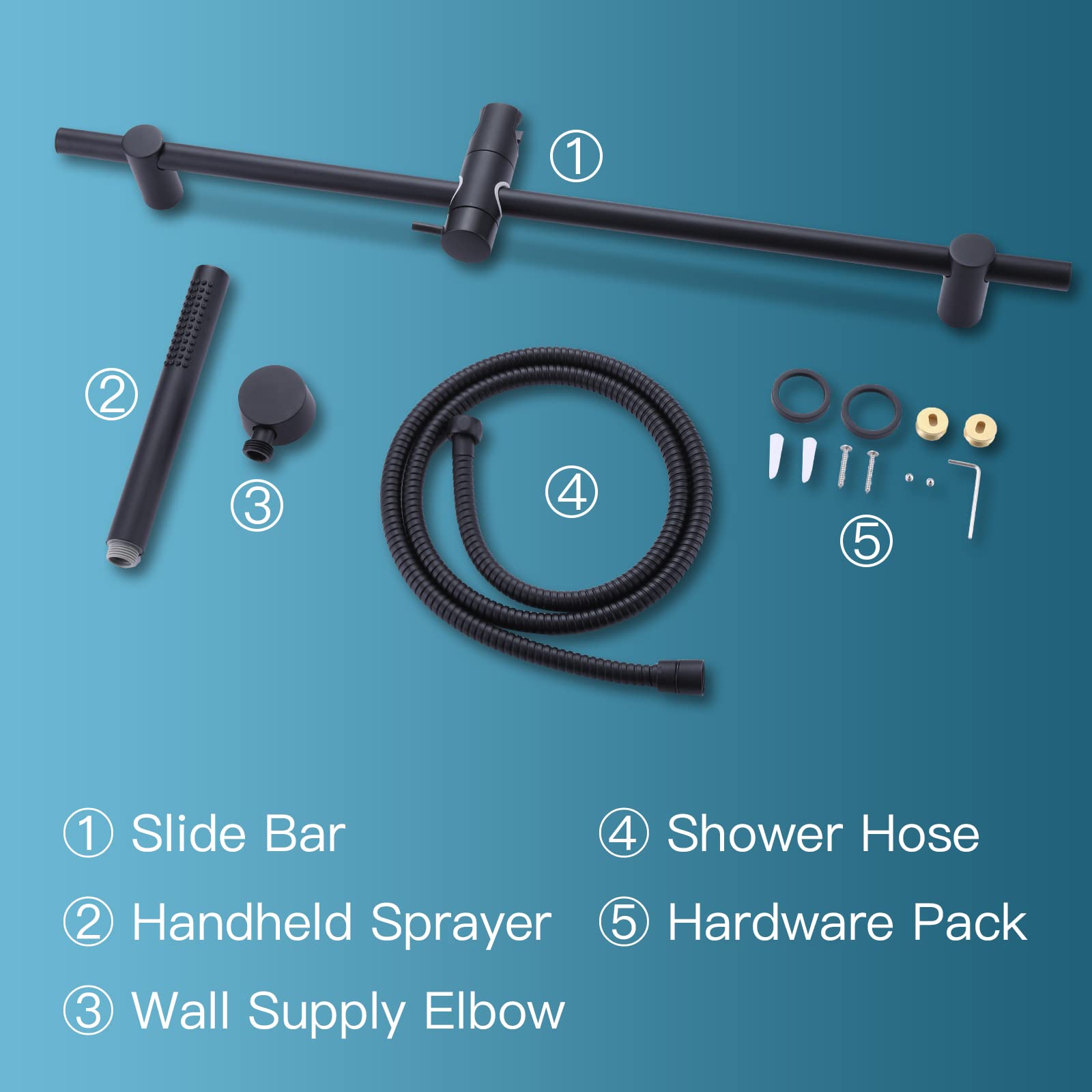 Round Handheld Shower Head with Adjustable Slide Bar - Matte Black Shower Wand with 59.06-Inch Hose - Height Adjustable Shower System for Bathroom, Spa & Relaxation