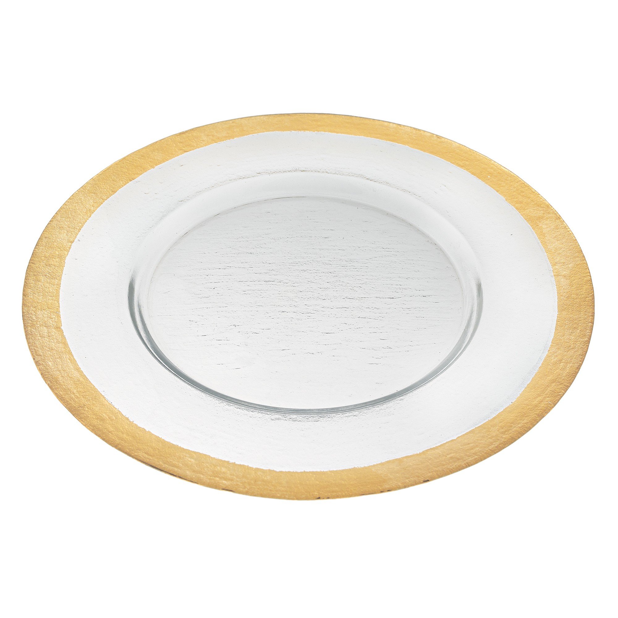 13 Inch Gold Border Round Handmade Glass Charger Plate - Elegant Dinnerware for Weddings, Parties & Special Occasions