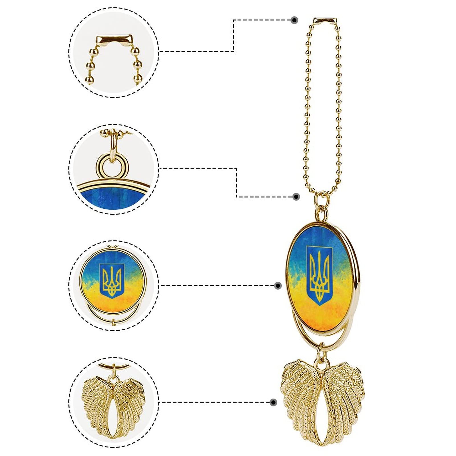 Ukrainian Flag Double-Sided Car Hanging Ornament - Personalized Angel Wings Pendant for Rear View Mirror - Lucky Charm Car Accessory for Road Trips & Travel Protection