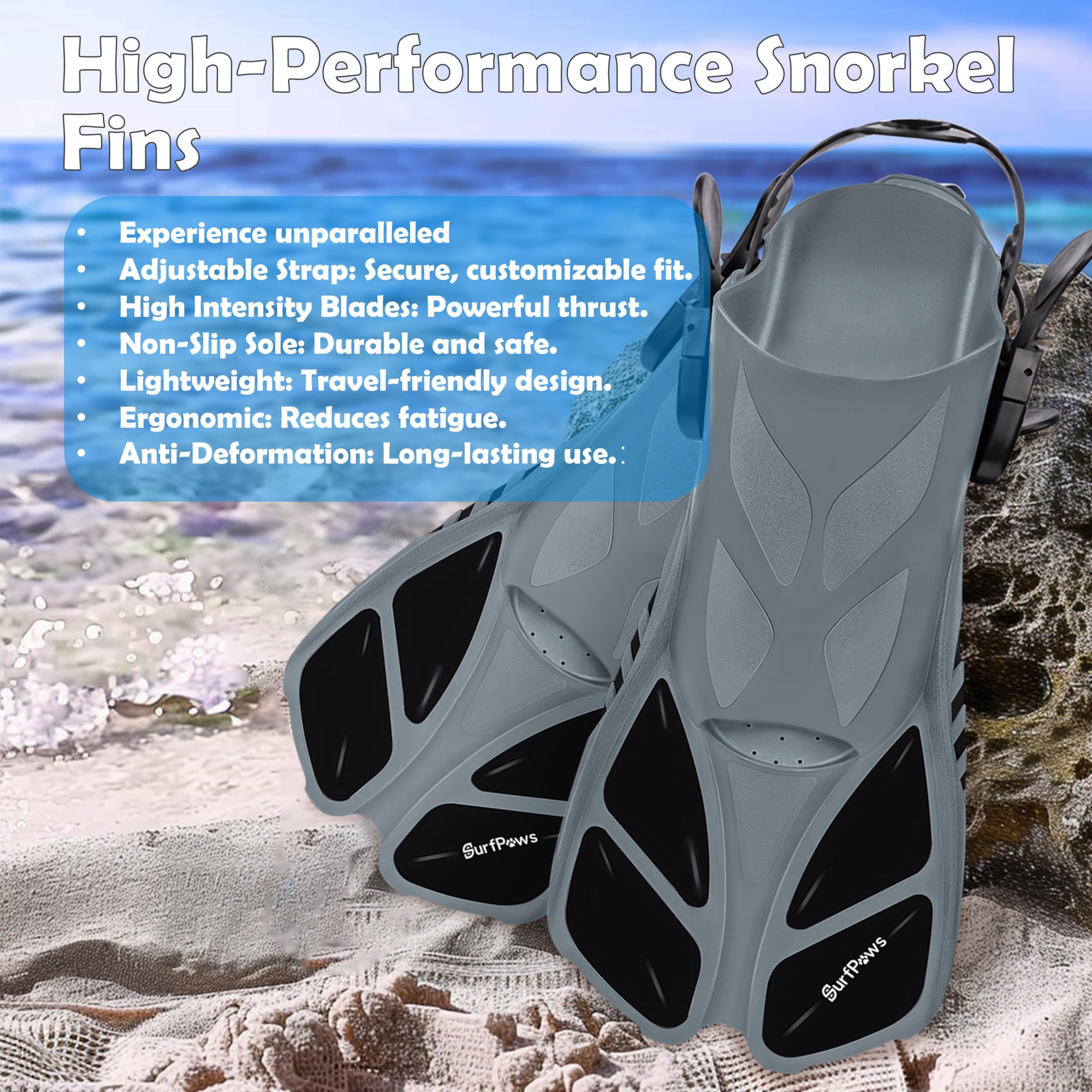Premium Snorkeling Gear Set - Adjustable Short Fins, Anti-Fog Snorkel Mask & Dry Top Snorkel (3-Piece) with Travel Bag - for Adults, Men & Women - Perfect for Swimming, Diving & Ocean Adventures