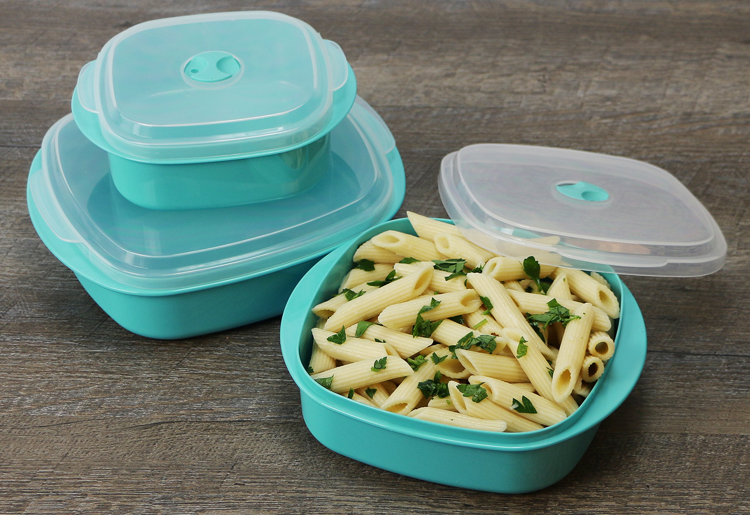 Reston Lloyd Calypso Basics 6-Piece Microwave Cookware Set - Steamer & Food Storage Containers, Turquoise (Multiple Sizes) - Perfect for Meal Prep, Reheating & Leftovers