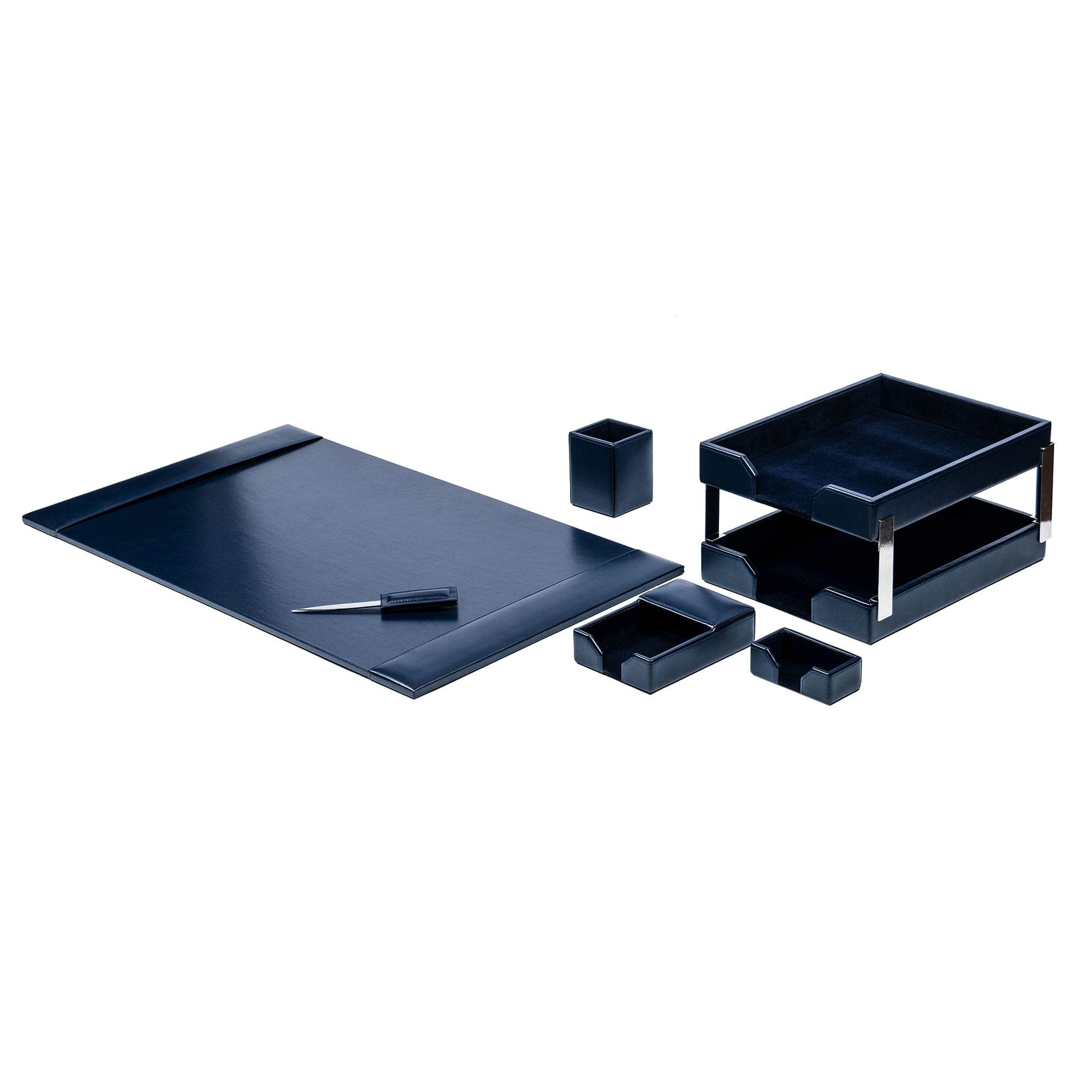 Premium DACASSO Bonded Leather Desk Set - Luxury Office Desk Pad & Organizer with Pen Holder, Letter Tray & Accessories (Navy Blue, 8-Piece) - Perfect for Home Office, Executive Desk & Professional Workspace Setup