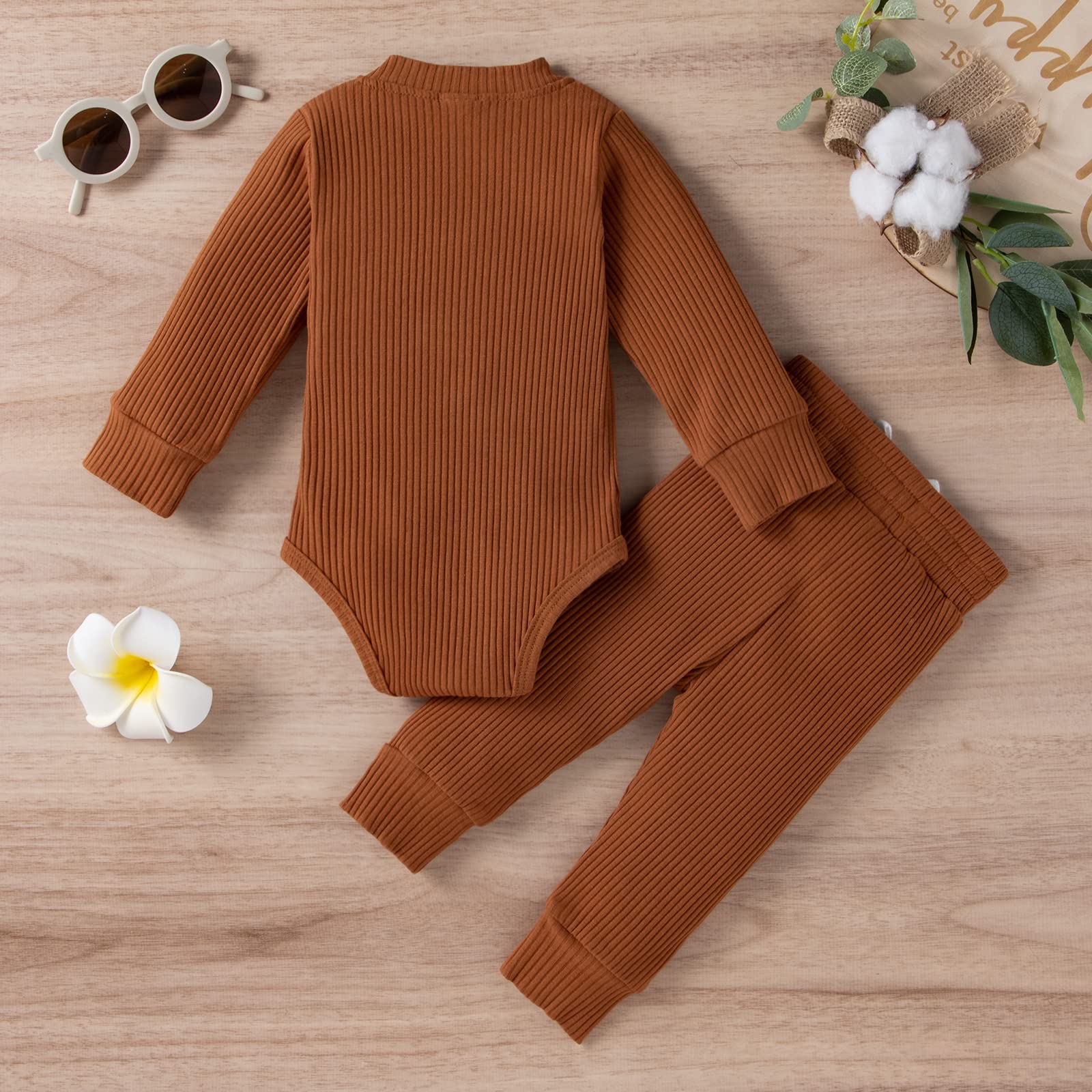 Newborn Baby Girl & Boy Fall Clothes Set - 3-24 Months Long Sleeve Knit Cotton Romper & Pants Outfit - Cozy Winter Infant Clothing for Playdates, Family Photos & Holiday Gatherings
