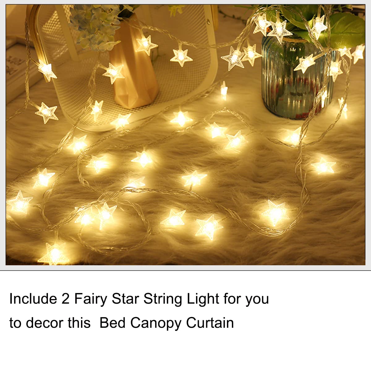 Princess Canopy Bed Curtains with LED Lights - 8-Panel Queen Size Bed Drapes for Girls' Room Decor (White) | Perfect for Bedroom Makeover, Sleepovers & Fairy Tale Themed Parties