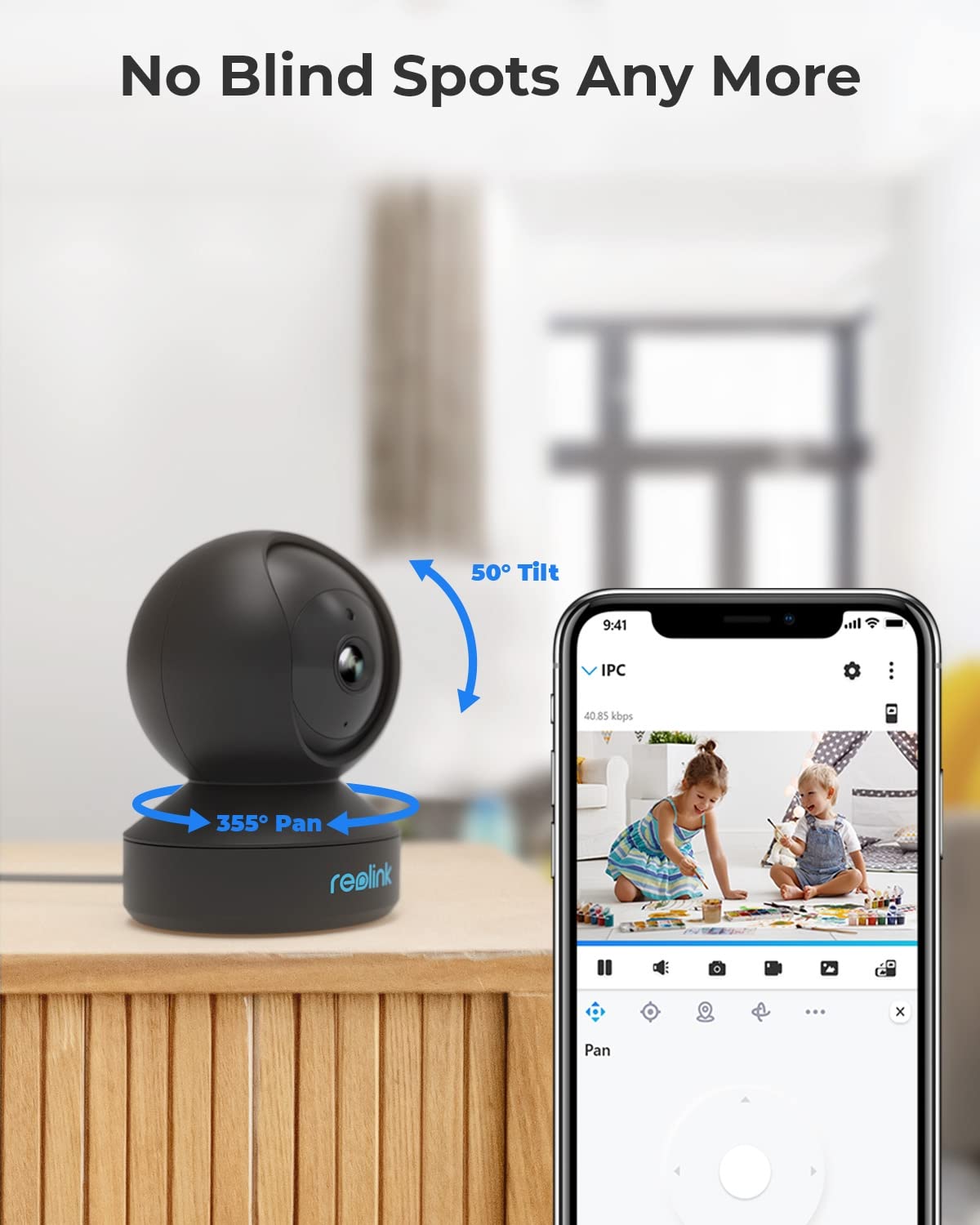 REOLINK E1 2K Indoor Security Camera (Black) - 2.4G WiFi Wireless Pet/Baby Monitor with 360° View, Person/Pet Detection, 2-Way Audio, Night Vision & Local Storage - Ideal for Home Security, Baby Monitoring & Pet Watching