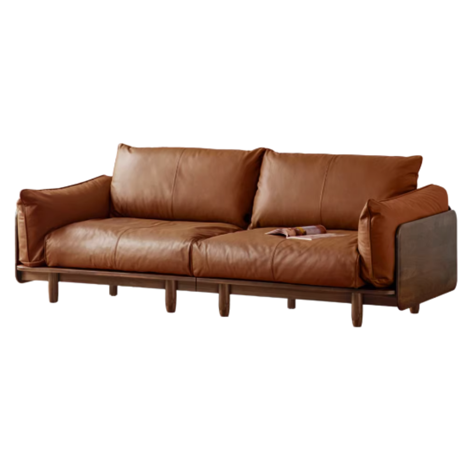 Premium Black Walnut Solid Wood Genuine Leather Sofa - Handcrafted Fabric Sofa for Living Room, Lounge & Office - Modern Comfort Furniture for Home Decor