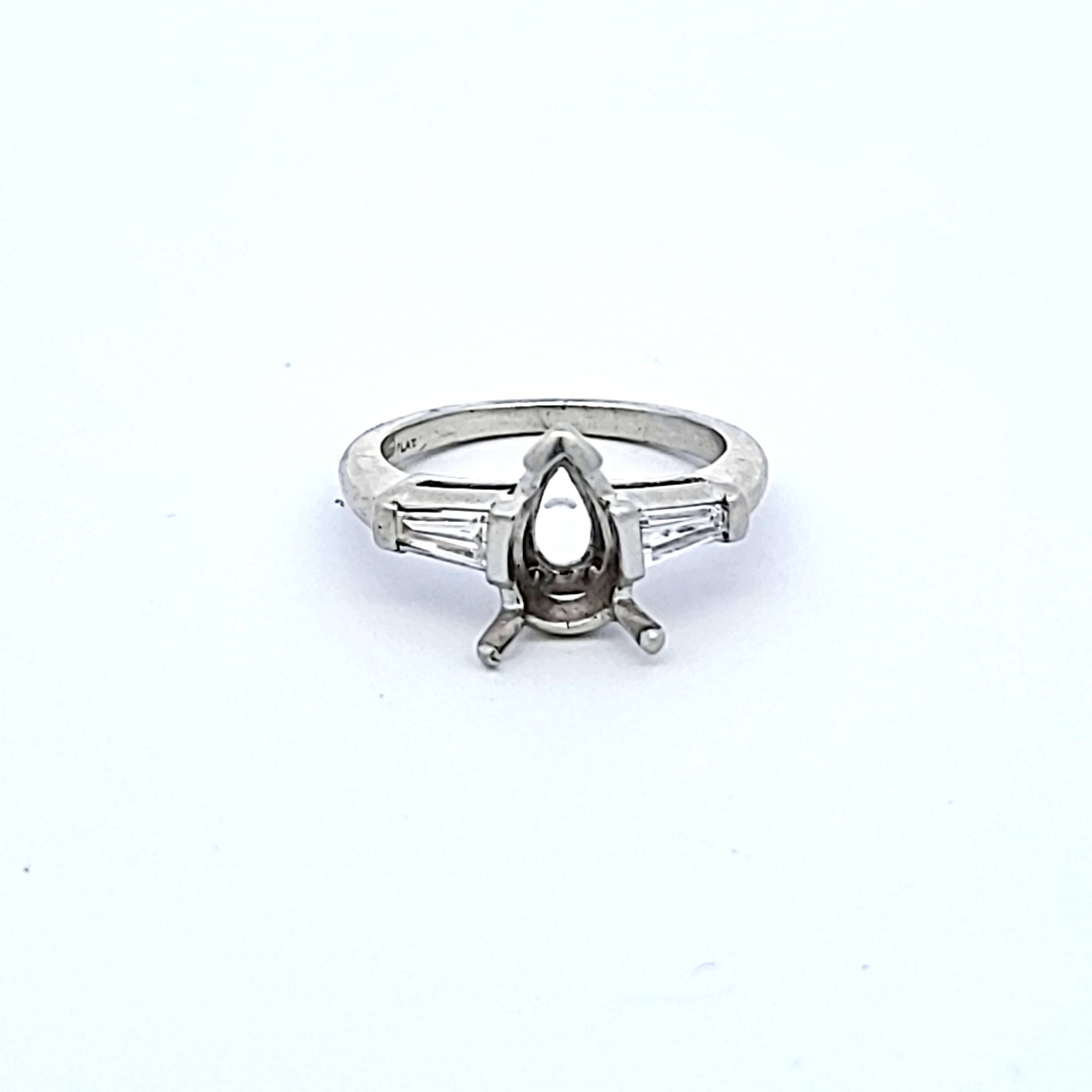 0.44 Carat Baguette H VS1 Diamond Platinum Semi Mount Ring - Elegant Engagement & Wedding Band for Women, Perfect for Proposals, Anniversaries, and Special Occasions