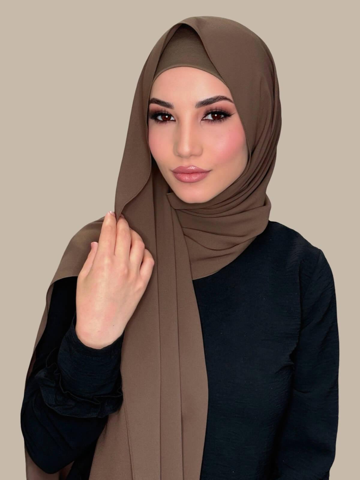 Elegant Swiss Brown Chiffon Hijab Set - Soft & Breathable Scarf for Women - Perfect for Daily Wear, Prayer, and Special Occasions