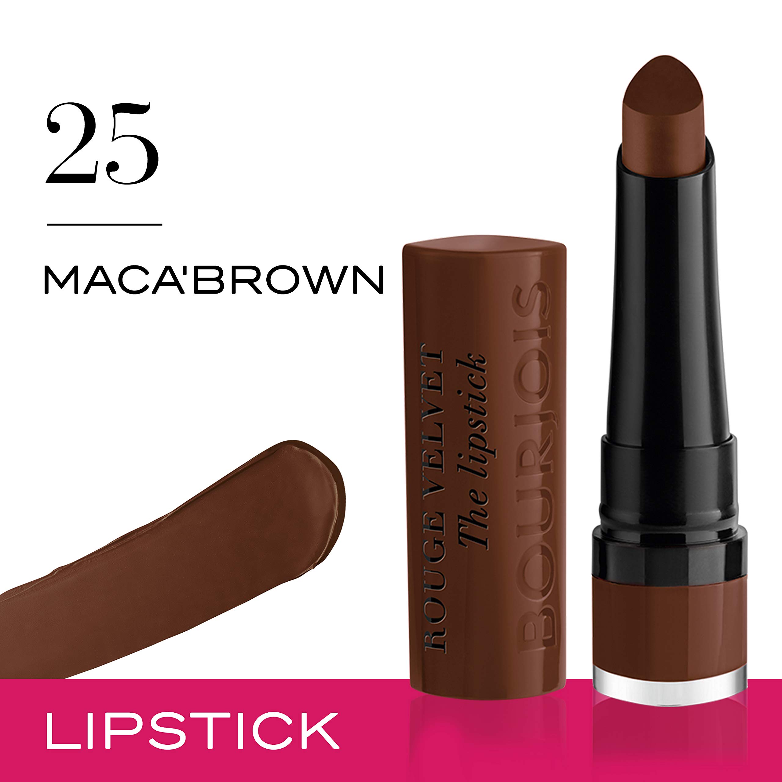 Bourjois Rouge Velvet Lipstick - Maca'Brown Shade 25, 2.4g | Long-Lasting Matte Finish, Vegan & Cruelty-Free | Perfect for Everyday Wear & Special Occasions