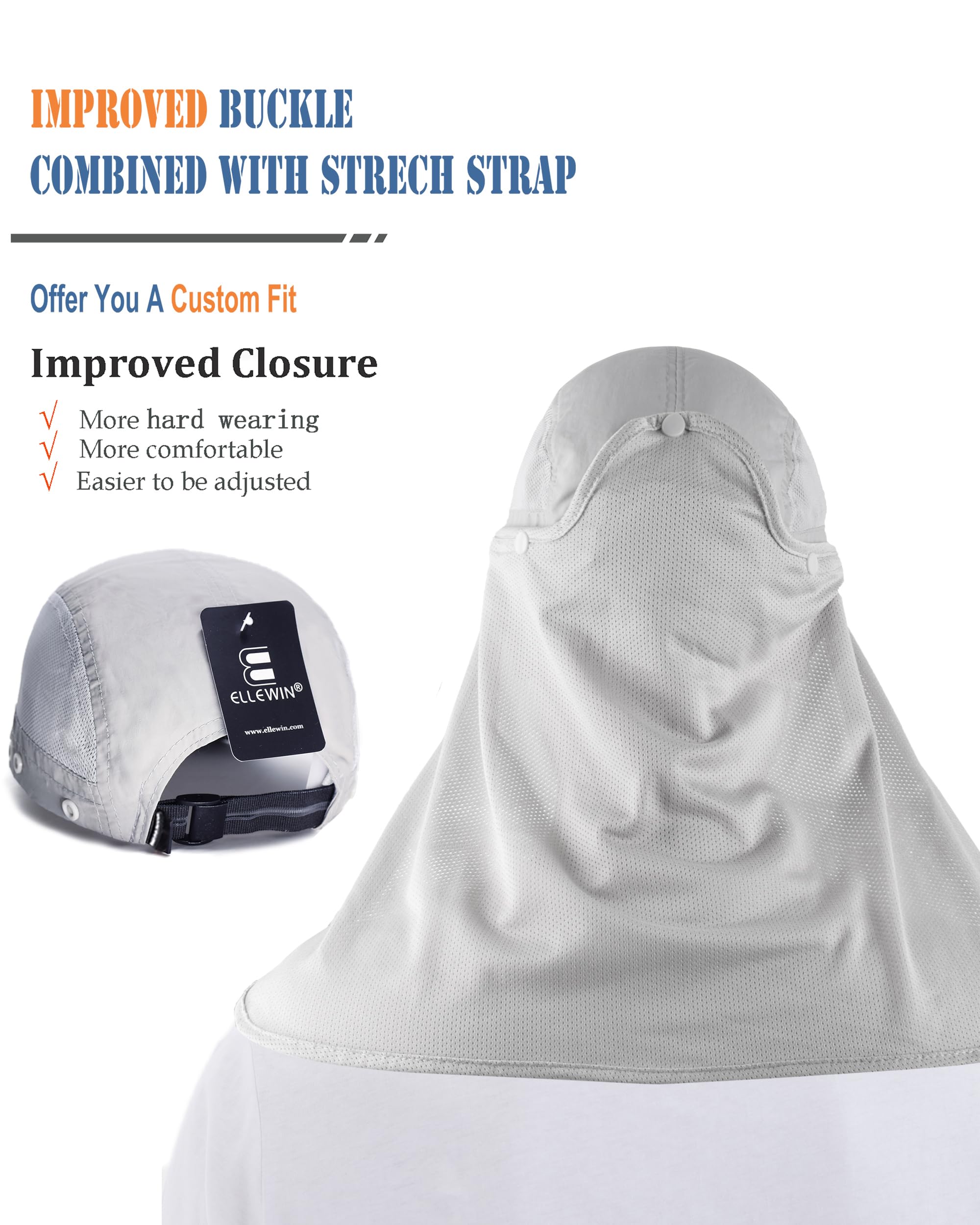ELLEWIN UPF 50+ Sun Hat for Men & Women - Wide Brim Fishing Hat with Neck Flap & Face Cover - UV Protection Outdoor Hat for Beach, Hiking, Gardening & Summer Activities