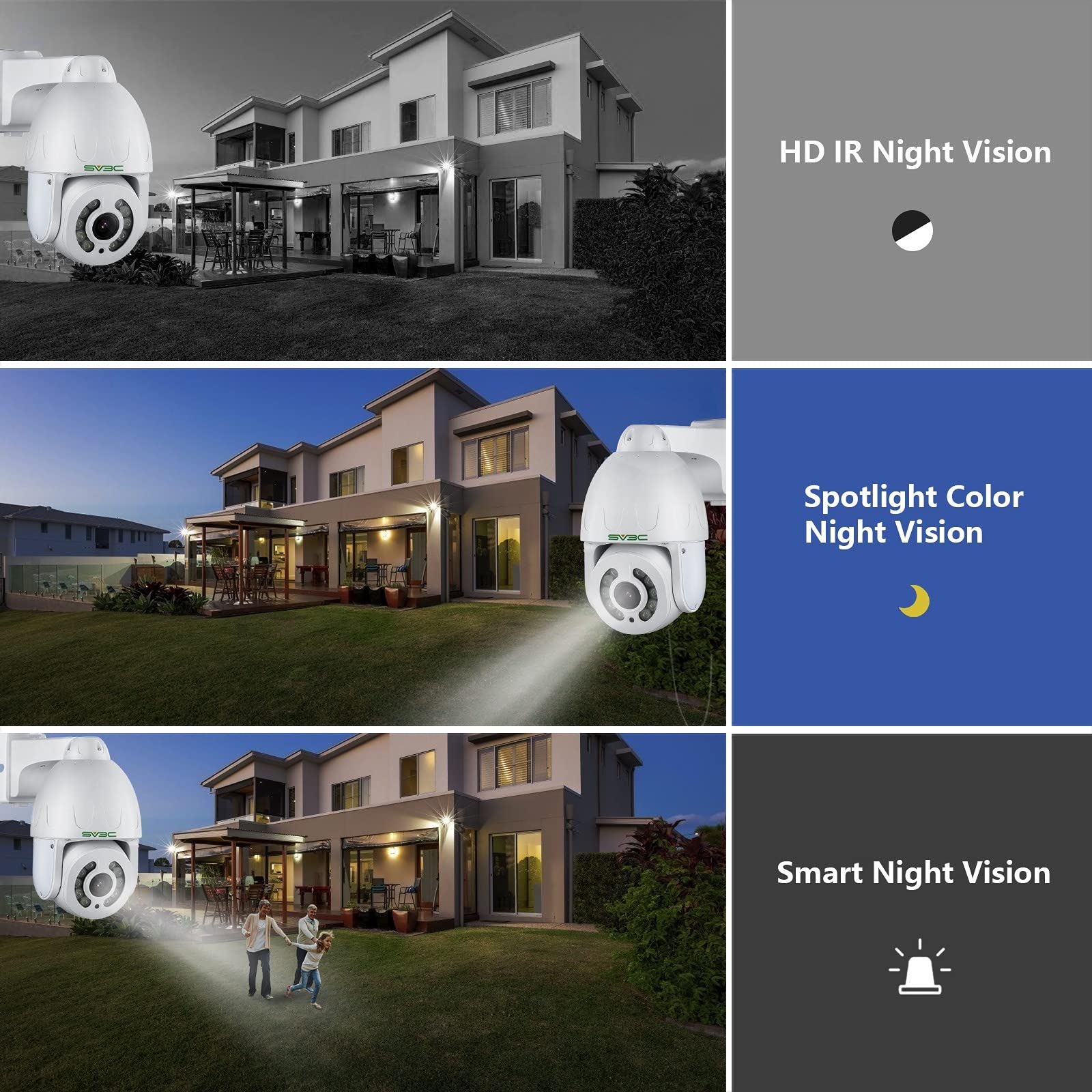 SV3C 5MP PTZ Outdoor Security Camera with 5X Optical Zoom - ONVIF POE IP Camera, Auto Tracking, Super HD Night Vision, Two-Way Audio, Waterproof, Motion Detection (Works with BlueIris & Camhipro) - Ideal for Home Surveillance, Business Monitoring & Outdoor Security