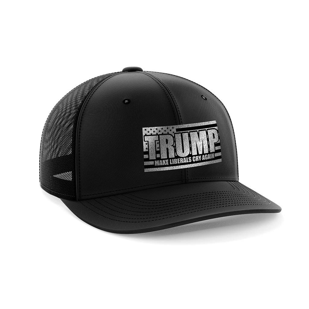 Make Liberals Cry Black Leather Patch Hat - Stylish Political Statement Cap for Conservatives & Patriots - Perfect for Rallies, Protests & Everyday Wear