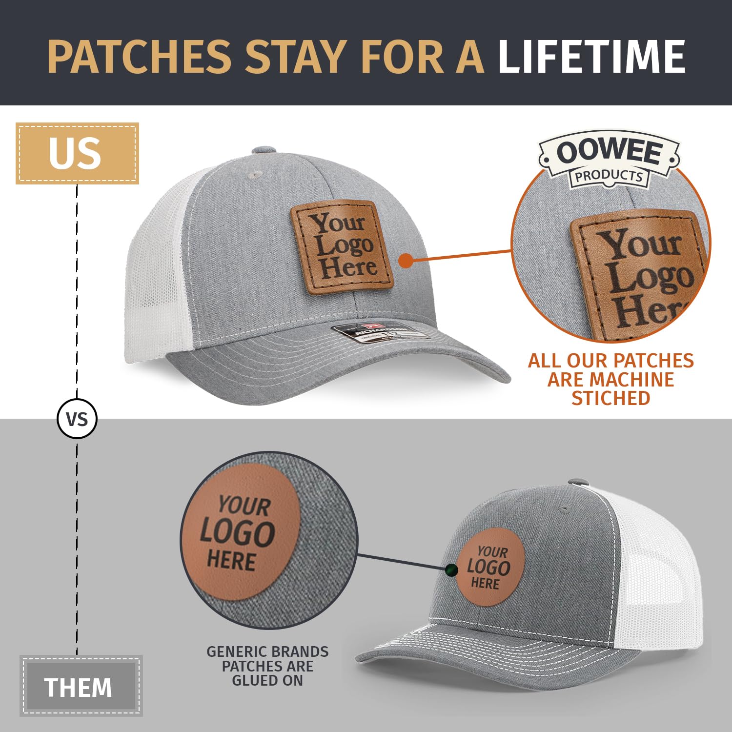 Custom Leather Patch Hat for Men - Personalized Laser Engraved Machine-Stitched Logo Trucker Cap | Adjustable Snapback Mesh Back Richardson 112 Style Hat (Charcoal/White, 6-Pack) - Perfect for Outdoor Activities, Sports Events & Brand Promotions