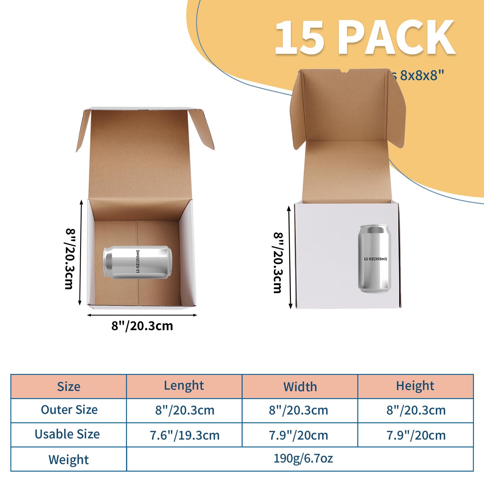 8x8x8 White Shipping Boxes (15-Pack) - Corrugated Mailers for Small Business & Gifts | Secure Packaging Solution
