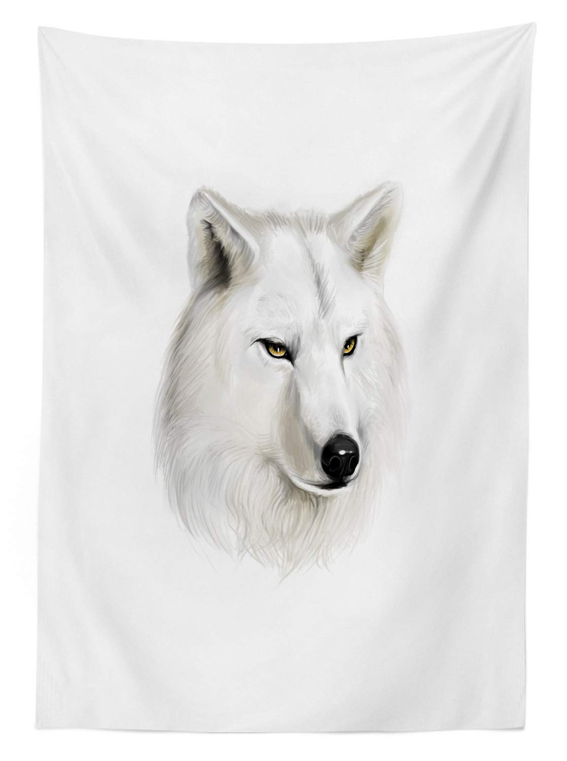 Ambesonne Wolf Themed Outdoor Tablecloth - White Canine Head Design, Hunter Wildlife Nature Art - Waterproof Washable Picnic Table Cover 58x104 Inches (Black Beige Yellow) - Perfect for Camping, Backyard BBQs, and Outdoor Parties