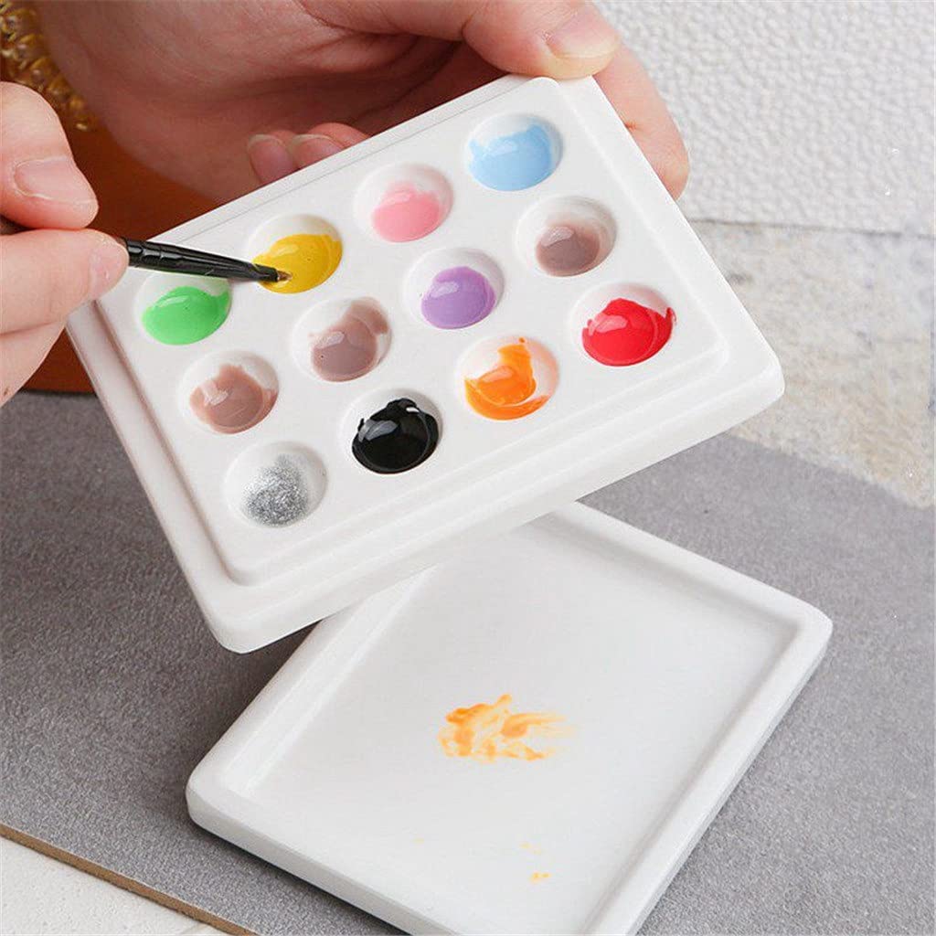 LEIGE 12-Well Plastic Paint Palette - 10cm Empty Artist Mixing Tray with Lid - Non-Slip Ceramic-Style Surface for Acrylic, Oil & Watercolor Painting - Perfect for Artists, Students & DIY Craft Projects