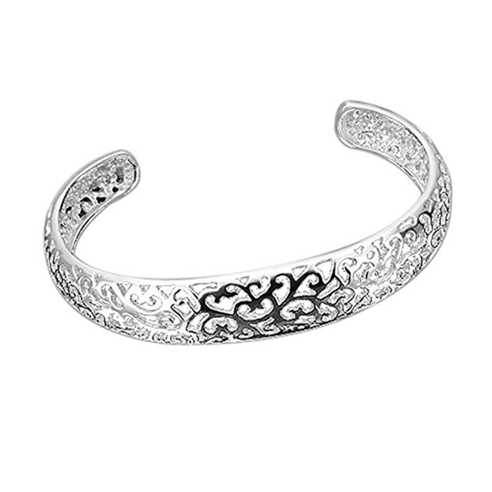Vintage Silver Plated Hollow Open Cuff Bangle Bracelet for Women - Elegant Jewelry Gift for Her - High Quality Fashion Accessory for Parties, Weddings & Everyday Wear