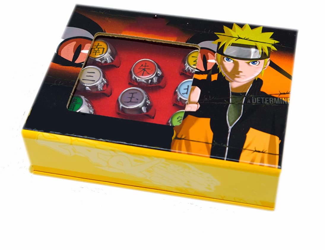 12pcs ITACHI Akatsuki Rings Set with Chain - Anime Cosplay Jewelry Gift Box for Naruto Fans (A707) | Perfect for Cosplay, Halloween, and Anime Themed Parties