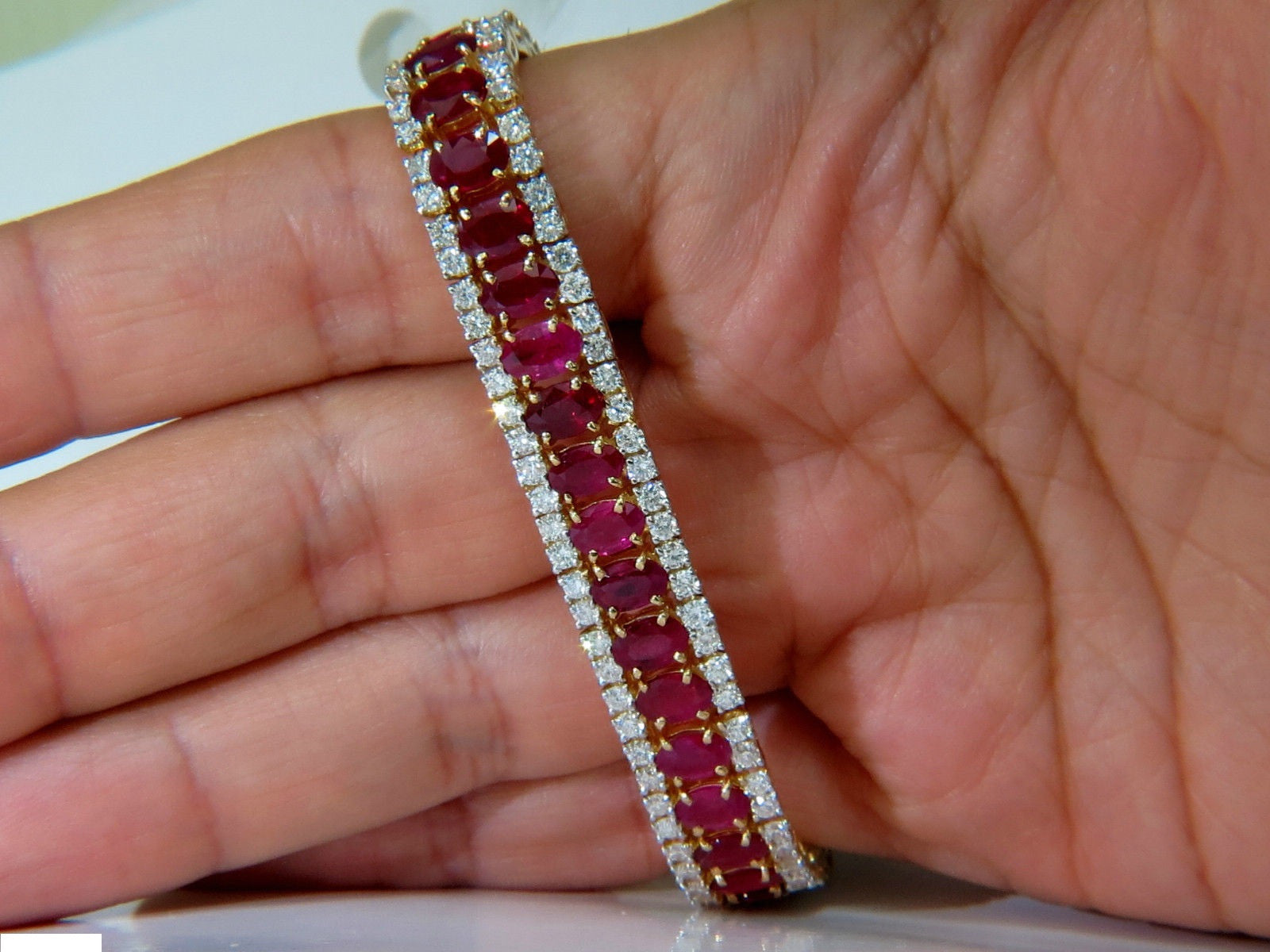 25.13CT Natural Fine Ruby and Diamond Bracelet - Classic Multi-Row Design for Women | Elegant Jewelry Gift for Weddings, Anniversaries & Special Occasions