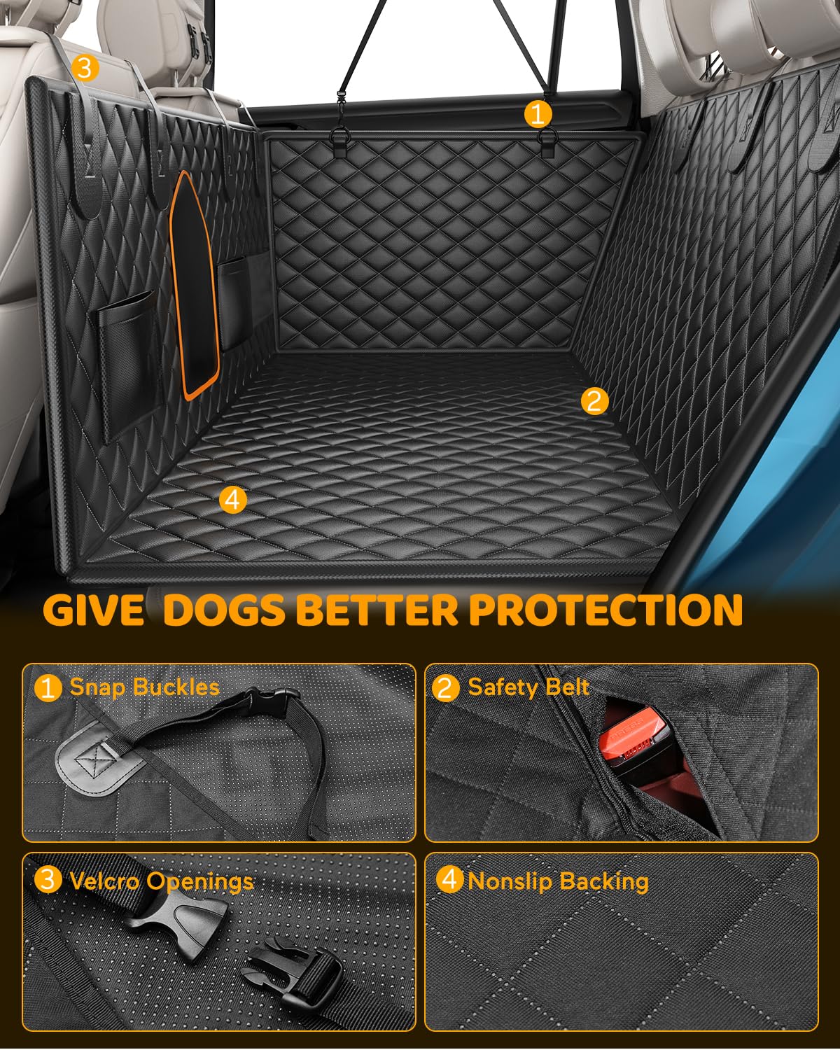 XXL Truck Back Seat Extender for Dogs - Heavy Duty 400LB Capacity Dog Car Seat Cover with Hard Bottom Support | Waterproof Pet Seat Protector with Mesh Window & Storage Pockets | Full-Size Truck & SUV Hammock for Travel, Camping & Outdoor Adventures