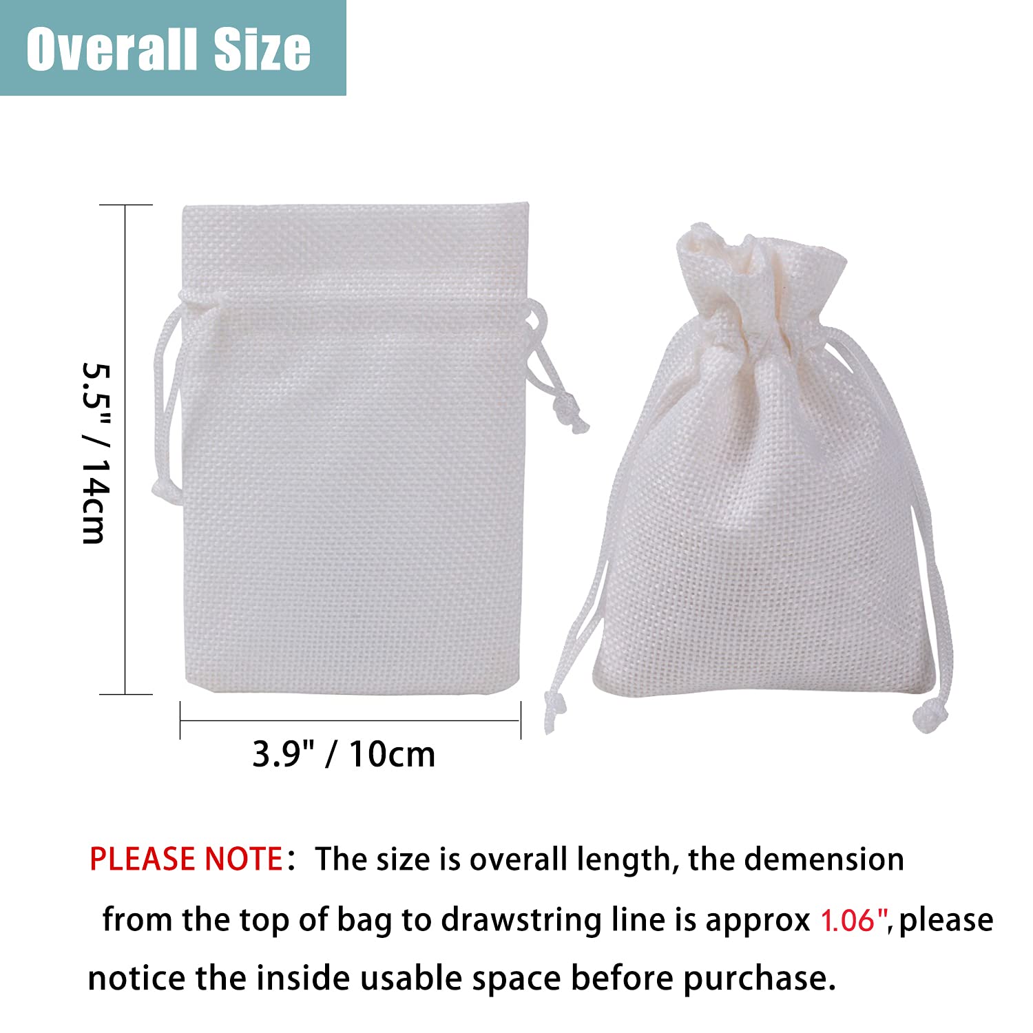 50Pcs Natural Burlap Drawstring Bags 3.9