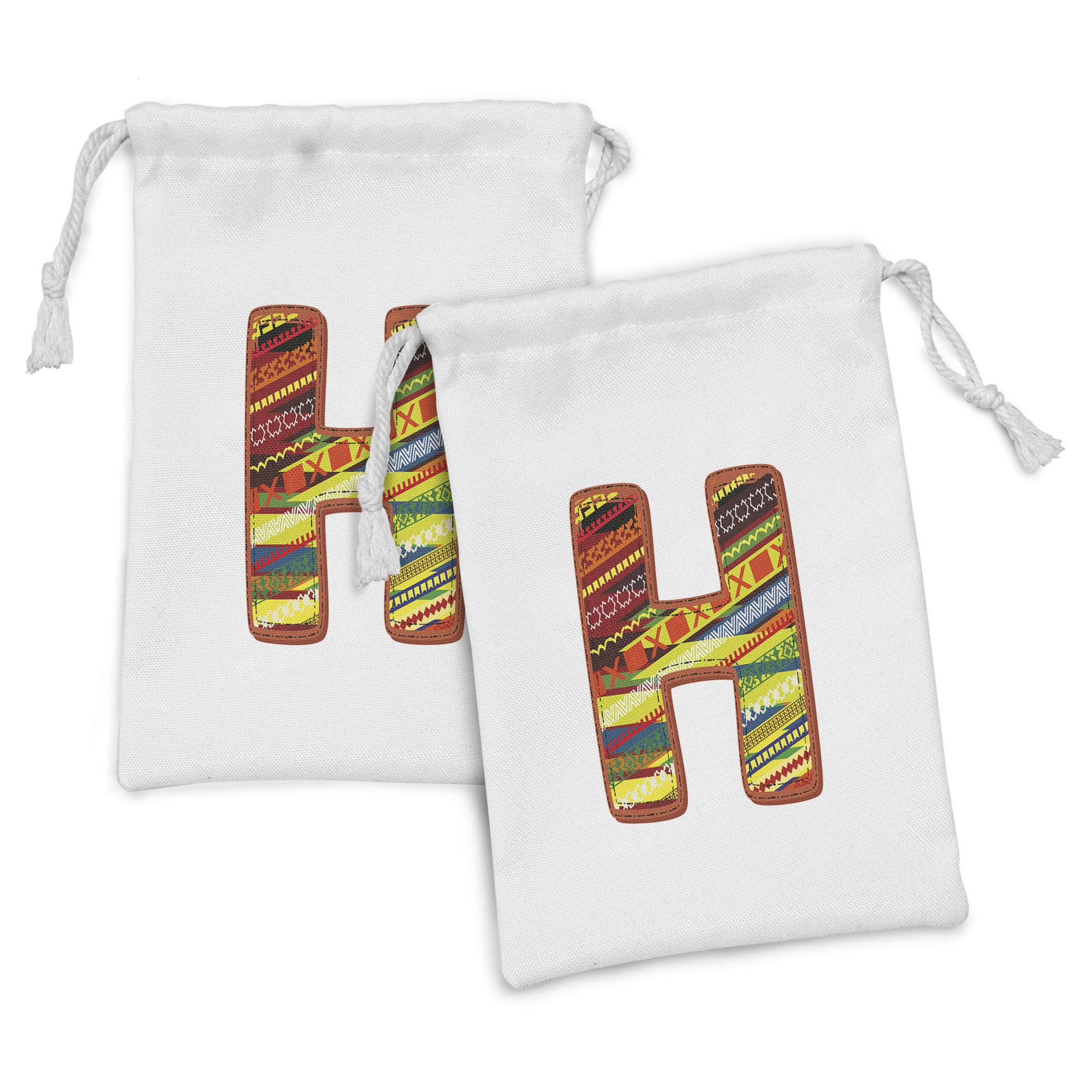 Ambesonne Letter N Fabric Pouch Set of 2 - Personalized Alphabet Drawstring Bags for Toiletries, Masks & Gifts (9