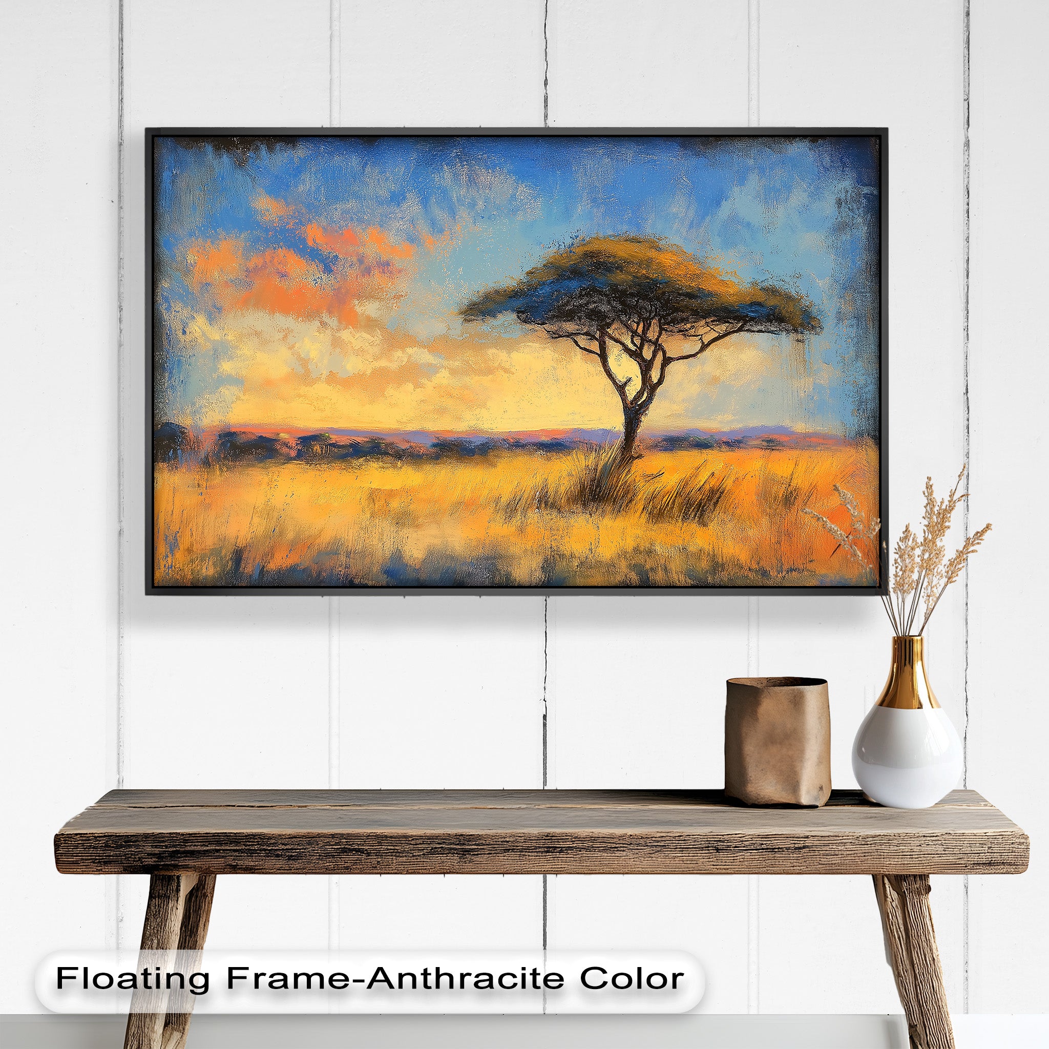 African Savannah Tree Wall Art - Handmade Landscape Oil Painting for Living Room & Bedroom Decor