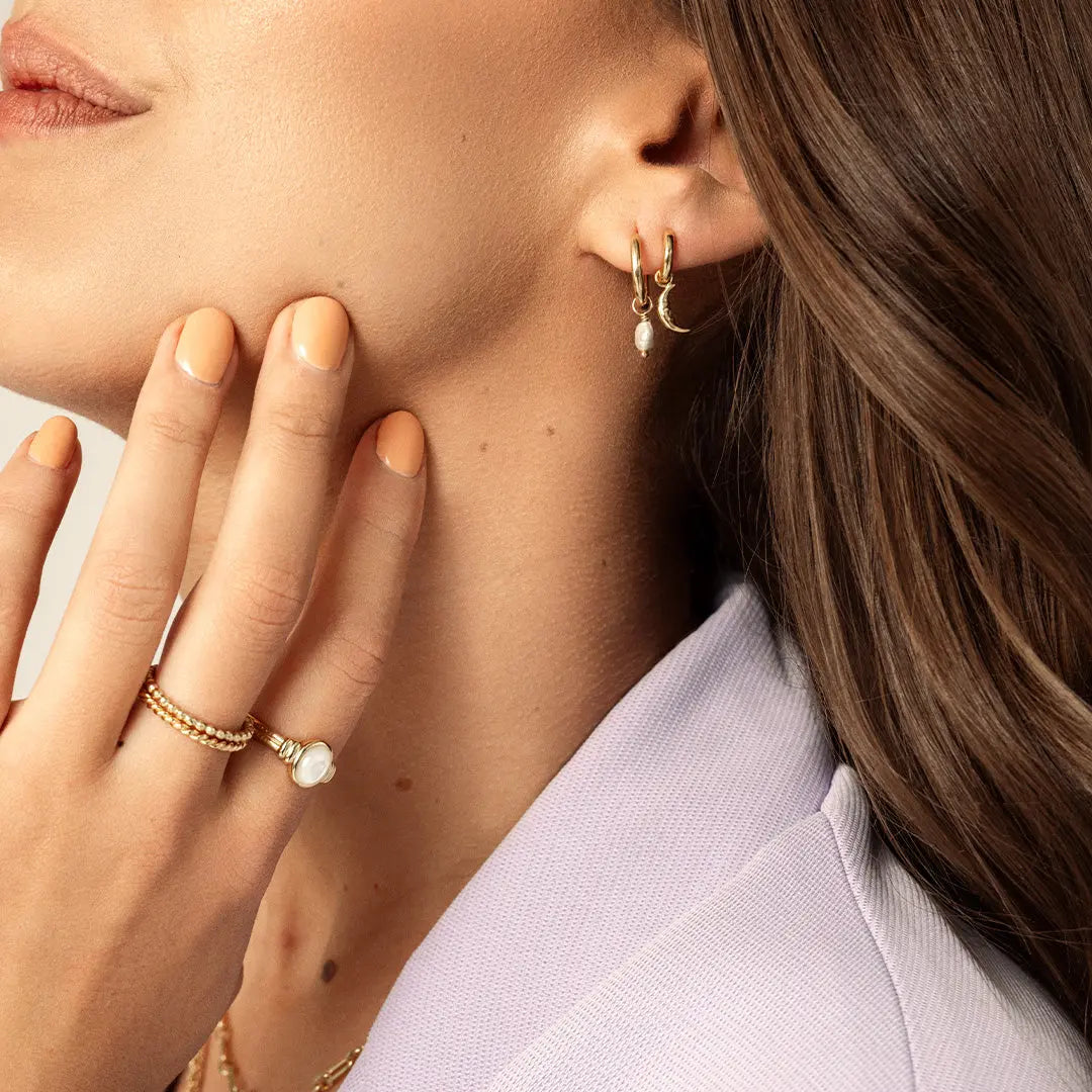 Patience Moon Hoop Charm Set of 2 - Sterling Silver Dainty Hoop Earrings for Women, Minimalist Boho Jewelry Gift - Perfect for Everyday Wear & Special Occasions