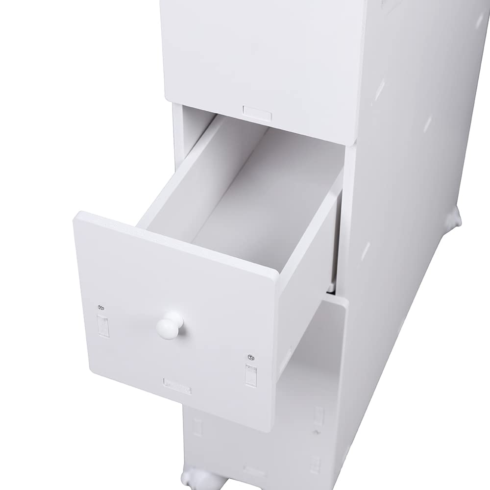 White Bathroom Organizer Cabinet with Doors & Shelves - Narrow Vanity Storage for Towels, Toilet Paper & Bath Essentials - Perfect for Small Bathrooms, Powder Rooms & Apartment Sinks