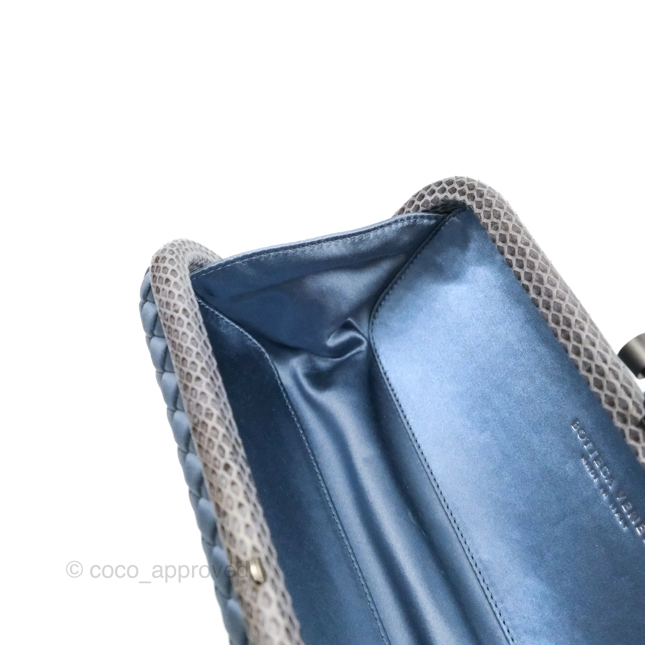 Bottega Veneta Ayers Satin Intreccio Stretch Knot Clutch Bag in Navy Blue | Luxury Evening Clutch for Women | Perfect for Parties, Weddings & Special Occasions