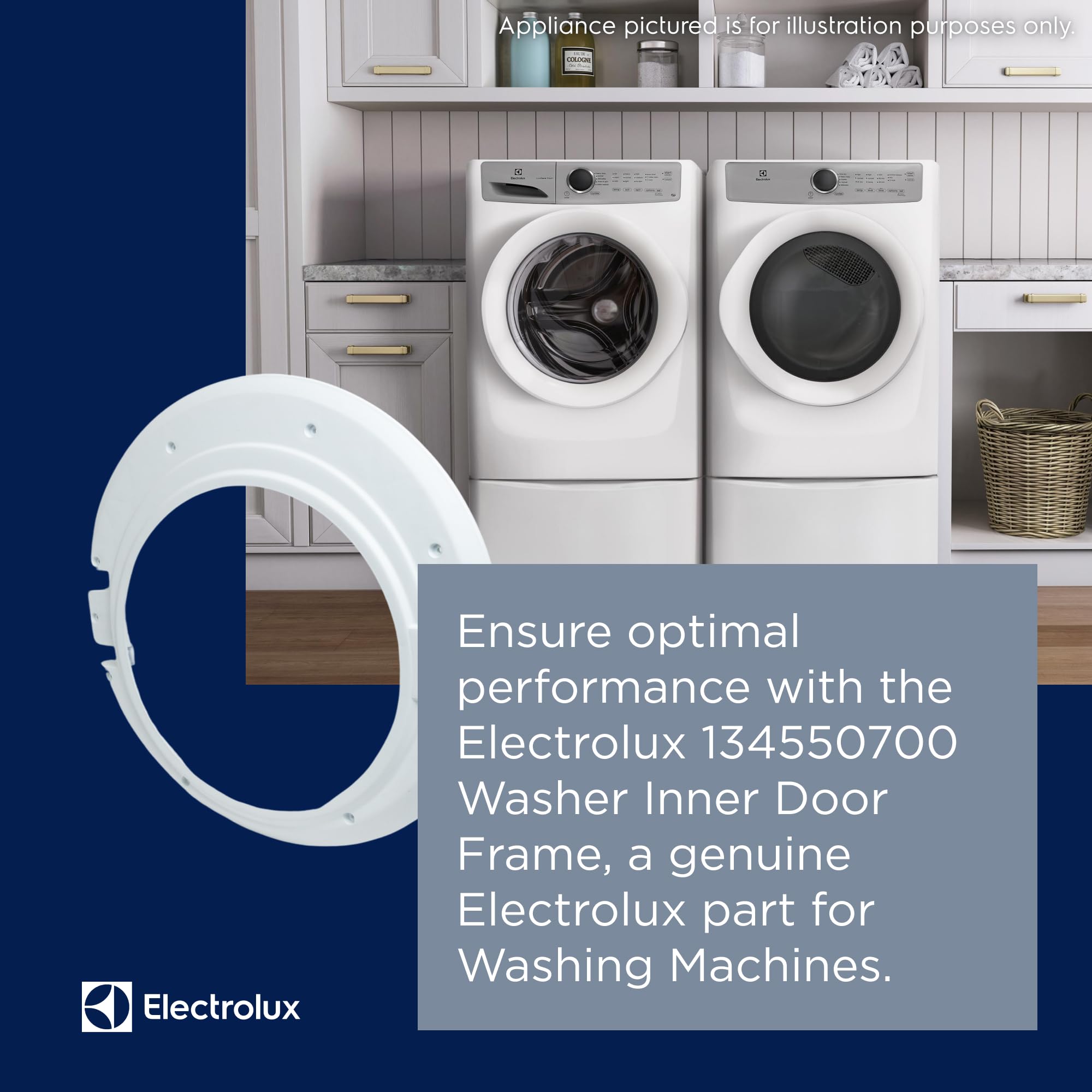 Electrolux 134550700 White Washer Inner Door Frame Replacement Part for Washing Machines - Perfect for Laundry Room Repairs & Appliance Maintenance