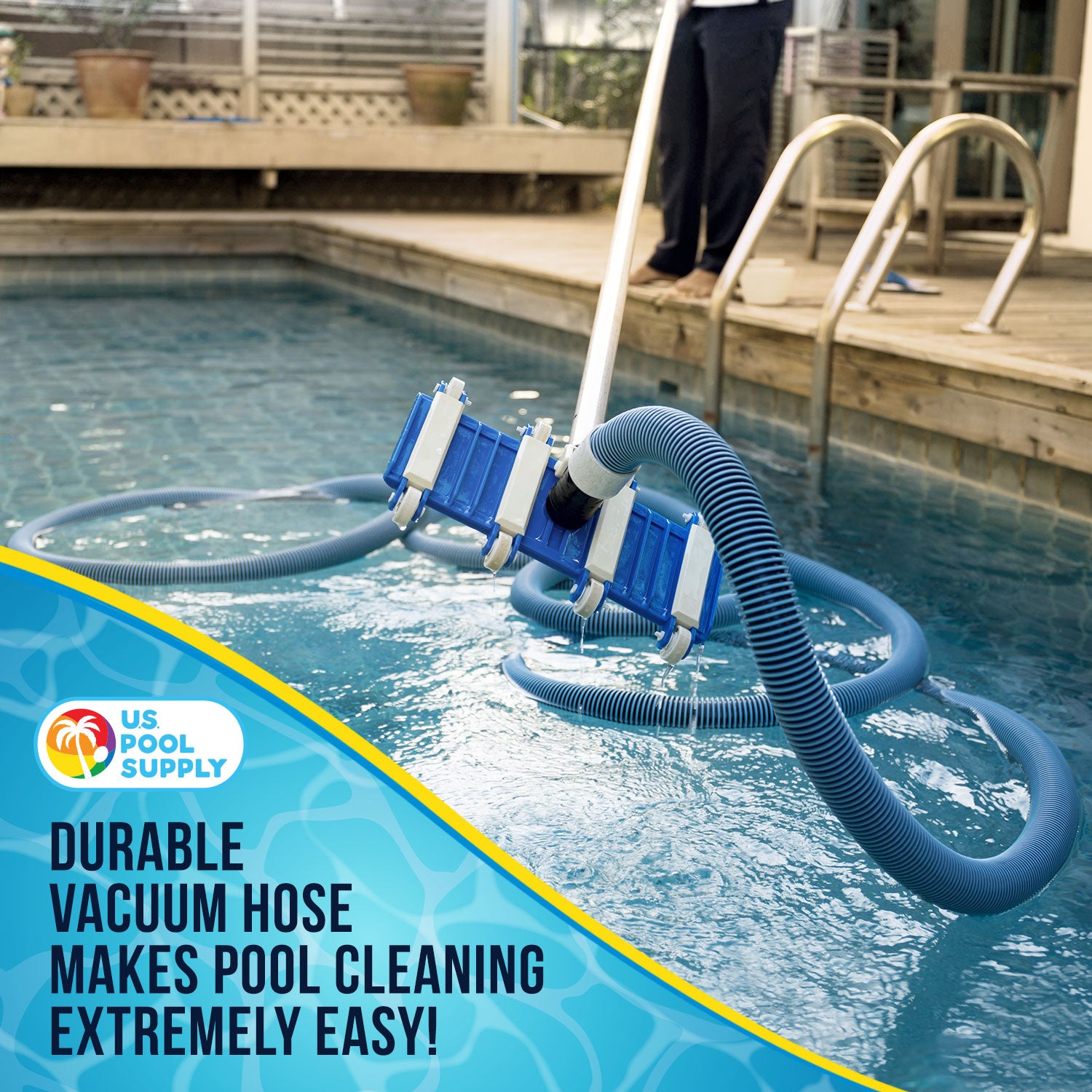 U.S. Pool Supply® 1 1/2 x 40 Foot Heavy Duty Spiral Wound Swimming Pool Vacuum Hose with Kink-Free Swivel Cuff - Flexible Pool Cleaning Hose for Inground & Above Ground Pools - Connects to All Vacuum Heads - Perfect for Daily Pool Maintenance and Debris Removal