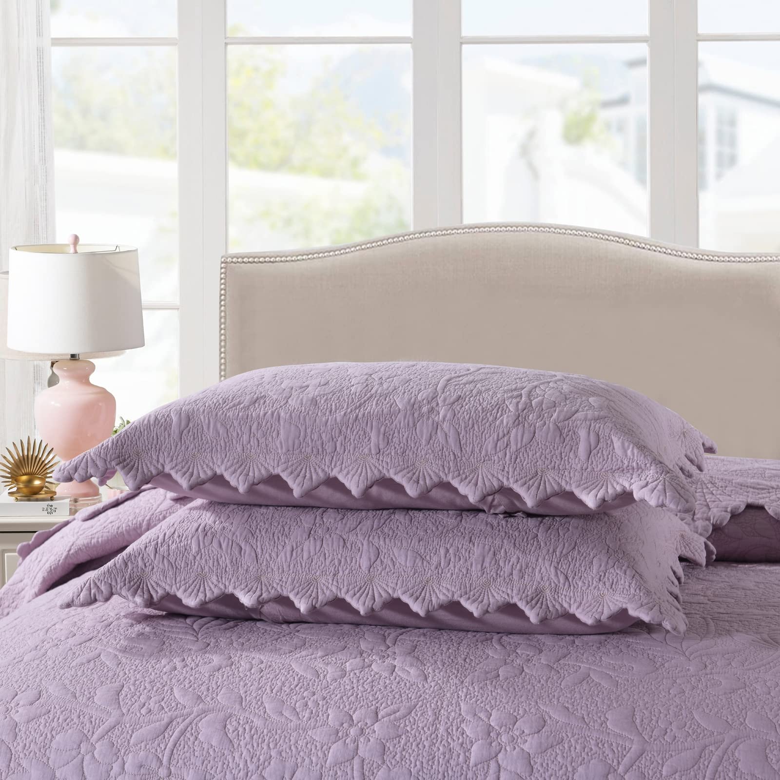 Luxury 3-Piece Bedspread Quilt Set Full/Queen/King Size - 100% Cotton Reversible Coverlet, Soft & Lightweight All-Season Bedding - Pink, 250x270cm - Perfect for Master Bedroom, Guest Room & Cozy Home Decor