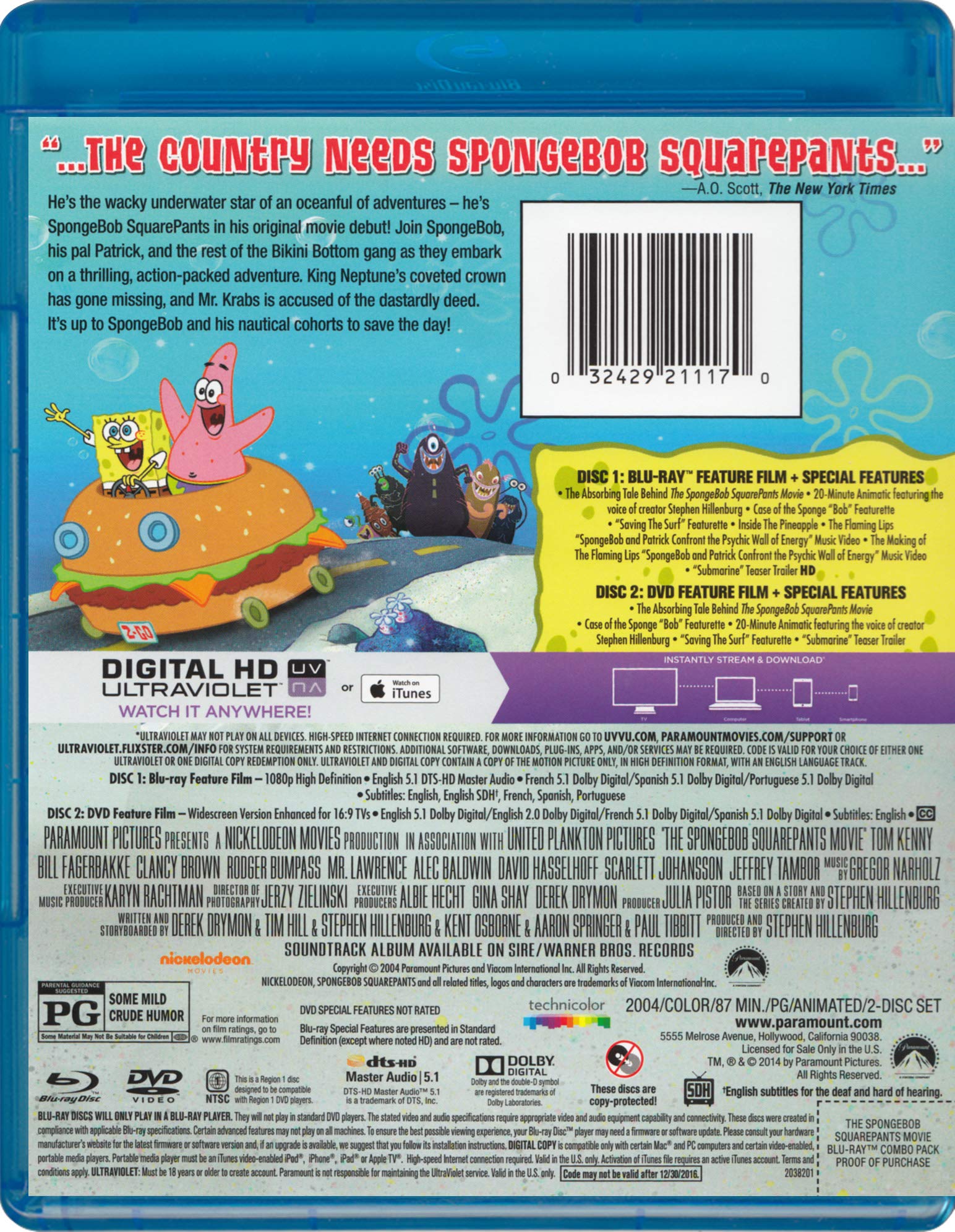 Spongebob Squarepants Movie Blu-ray - The Complete Animated Adventure for Kids & Families - Perfect for Movie Nights, Birthday Parties & Family Entertainment