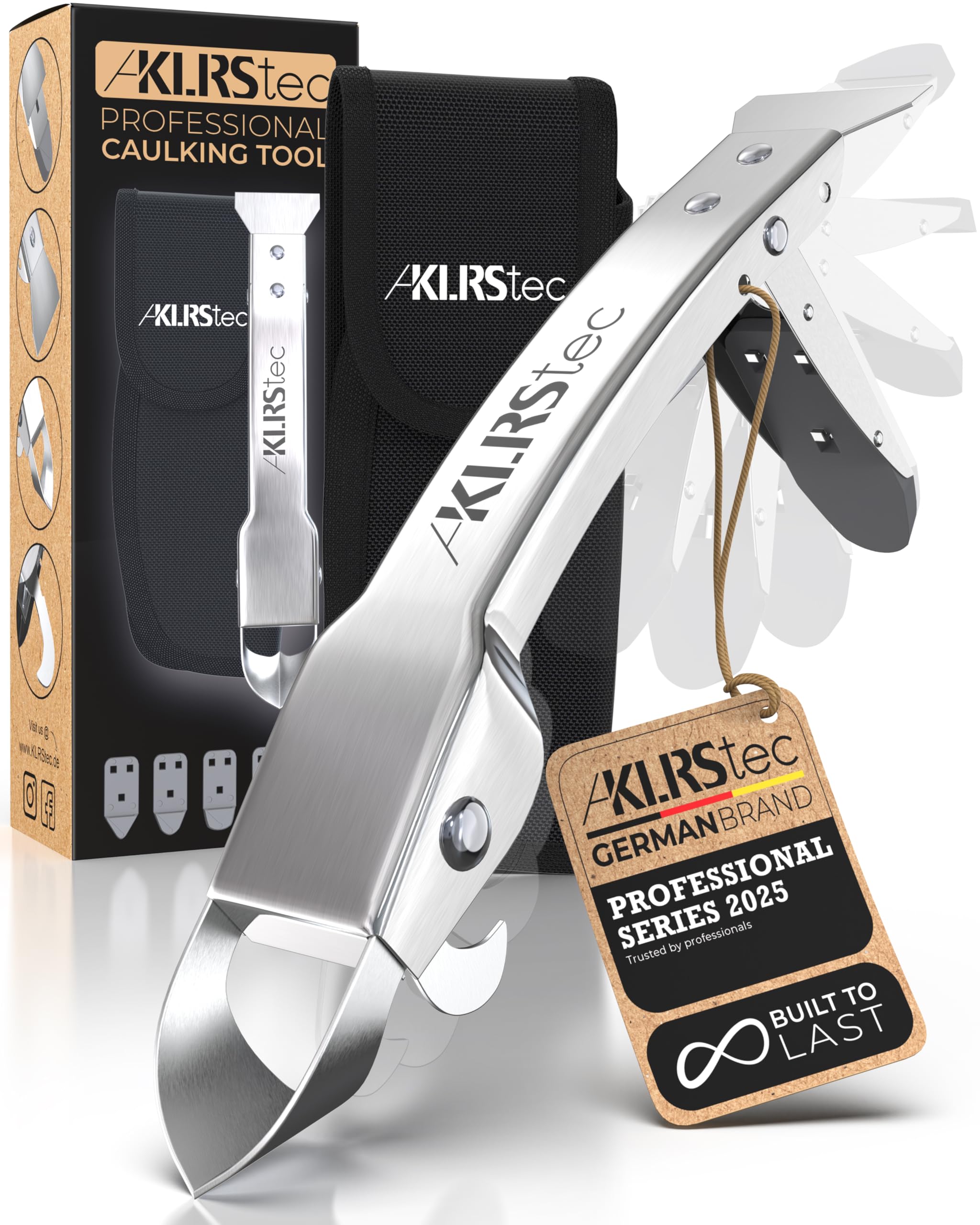 KLRStec 4-in-1 Professional Caulking Tool Kit - Stainless Steel Caulk Remover, Grout Scraper & Finishing Tool for Perfect Silicone Joints - DIY Sealant Applicator & Surface Scraper (Great for Bathroom Tile, Kitchen Backsplash & Window Sealing Projects)