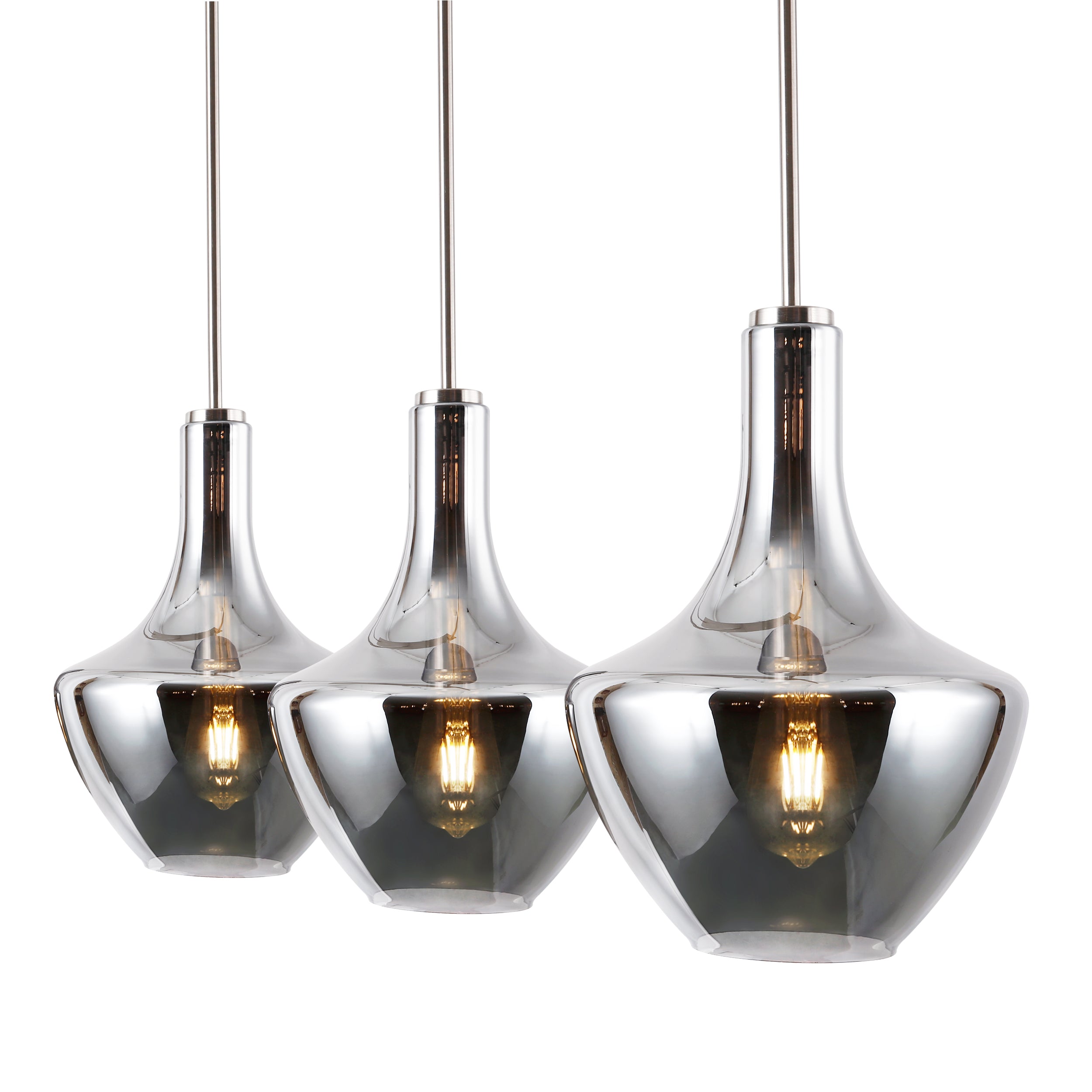 Modern 3-Light Pendant Island Lighting Fixture for Kitchen Dining Room - Brushed Nickel Finish, Adjustable Height, Dimmable LED Bulbs Included - Perfect for Home, Restaurant, and Cafe Decor