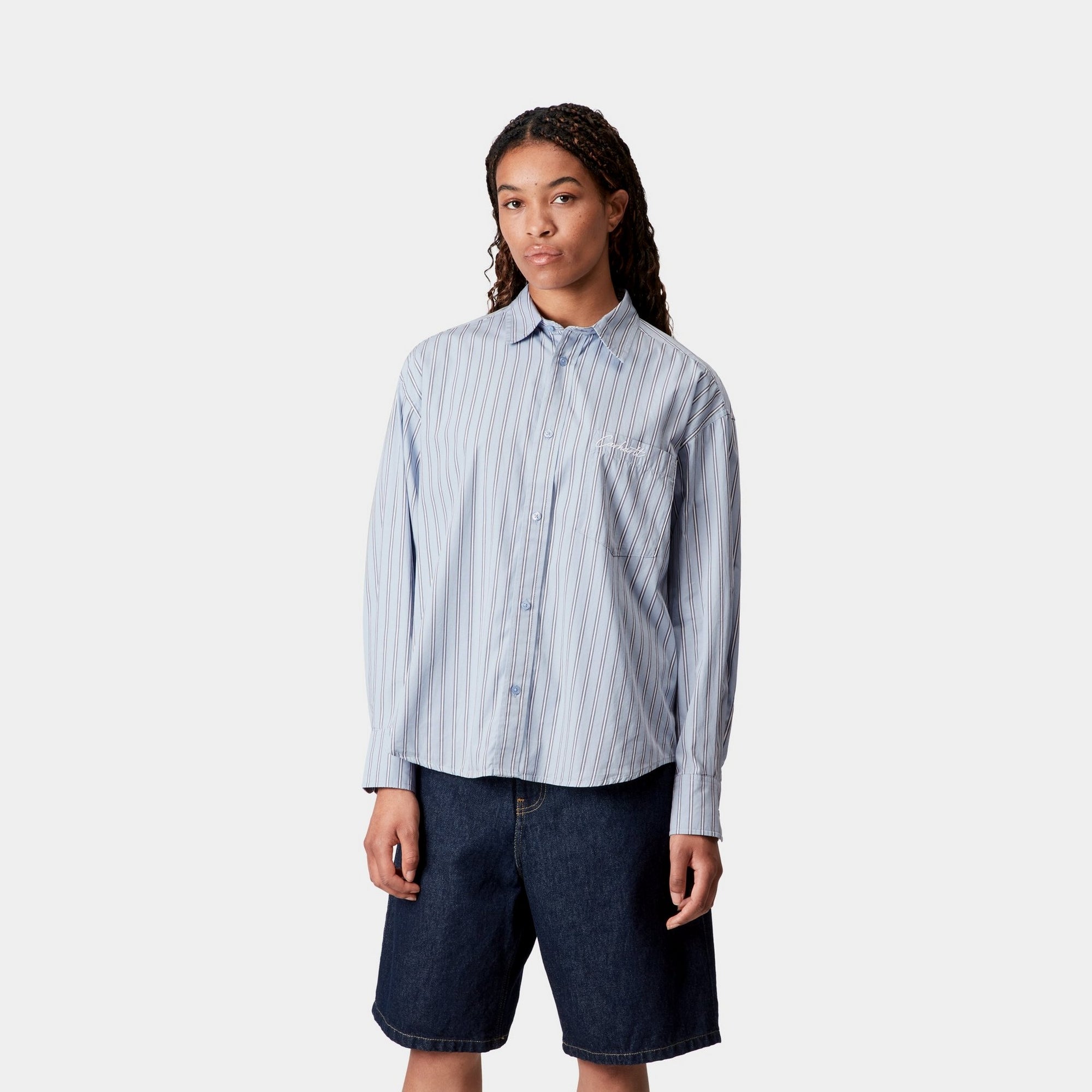 Women's Grimsby Stripe Shirt - Blue Fog | Casual Button Down Top for Work, Office & Everyday Wear
