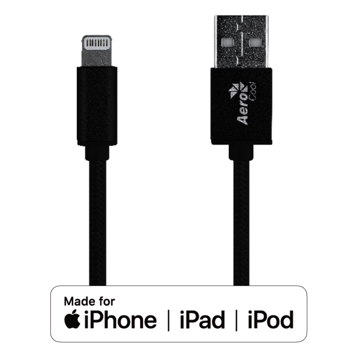 Premium AeroCool MFI Certified Lightning Cable - 3ft Nylon Braided Charging Cord for iPhone 14/13/12/11/X/8/7 - Fast Charging & Data Sync - Durable & Tangle-Free (Black) - Perfect for Home, Office & Travel Use