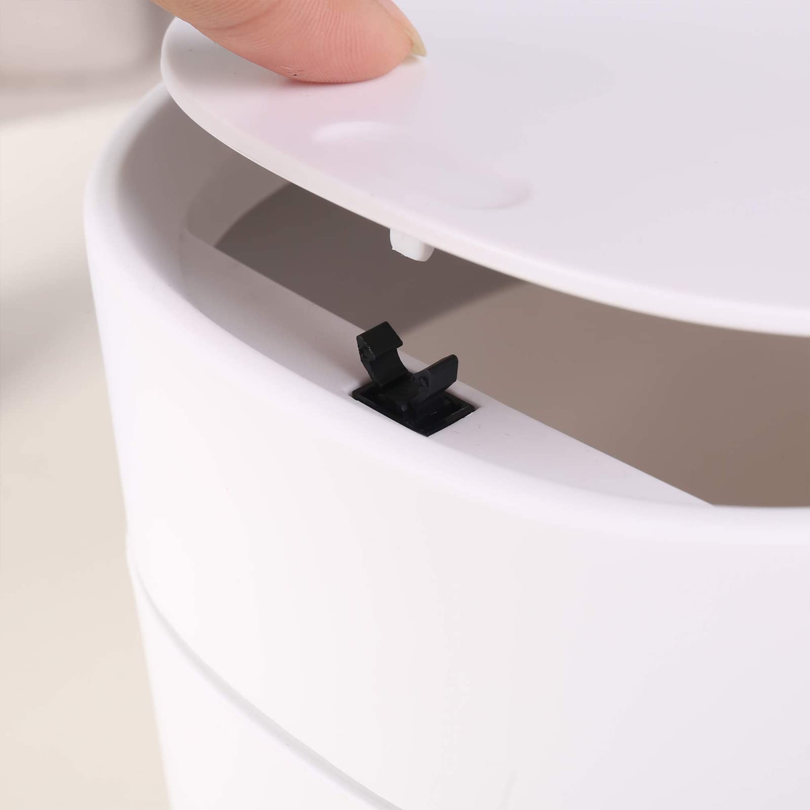 Mini Trash Can with Lid - 2L Small Waste Bin for Bathroom Vanity, Office Desk, Coffee Table - Perfect for Cotton Rounds, Makeup Sponges, Tissues (Square Press, White) | Space-Saving Home & Office Organization Solution