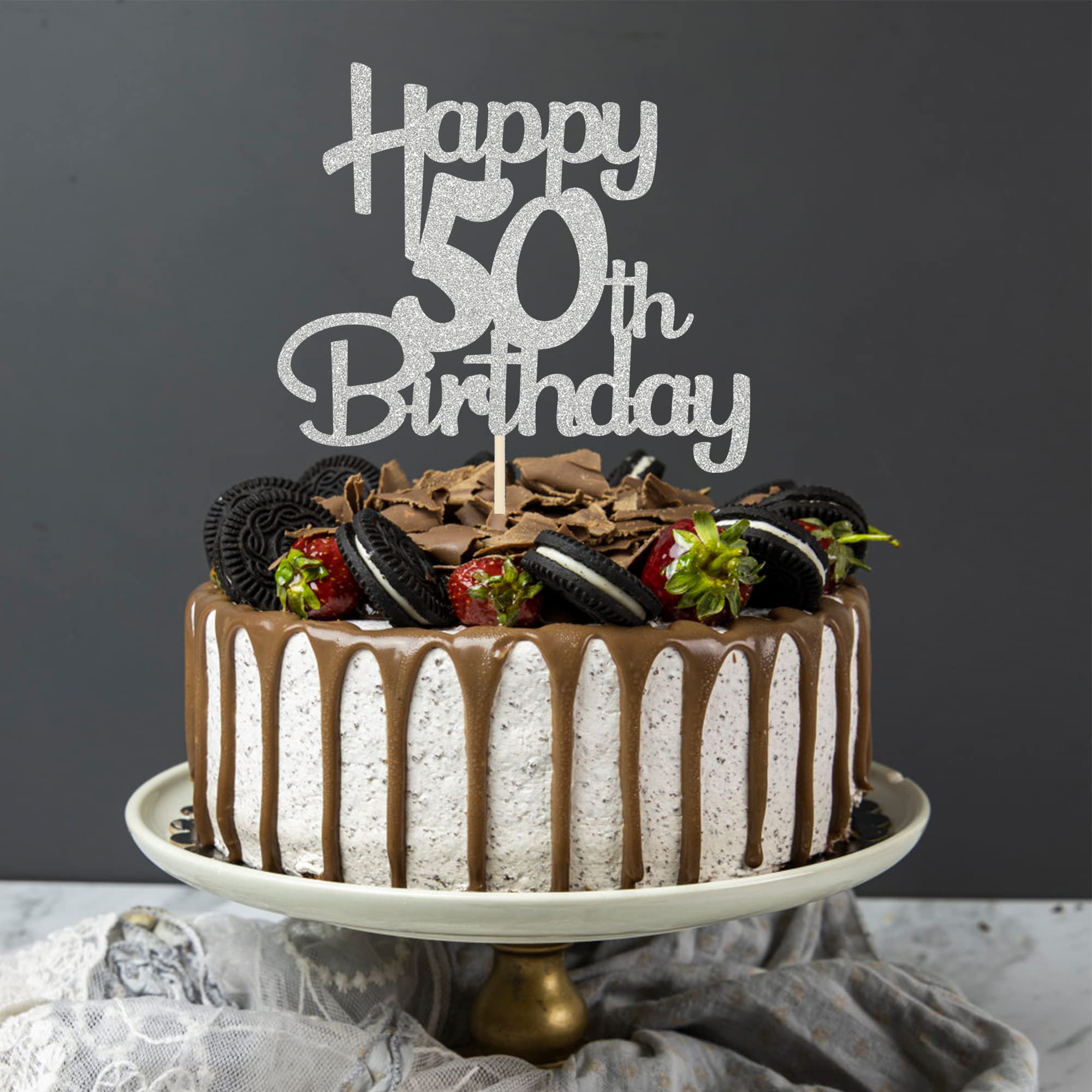 50th Birthday Cake Topper - Silver Glitter 50 Cake Decorations for Women & Men - Cheers to 50 Fabulous Party Supplies - 1 Pack - Perfect for Anniversary, Retirement & Milestone Celebrations