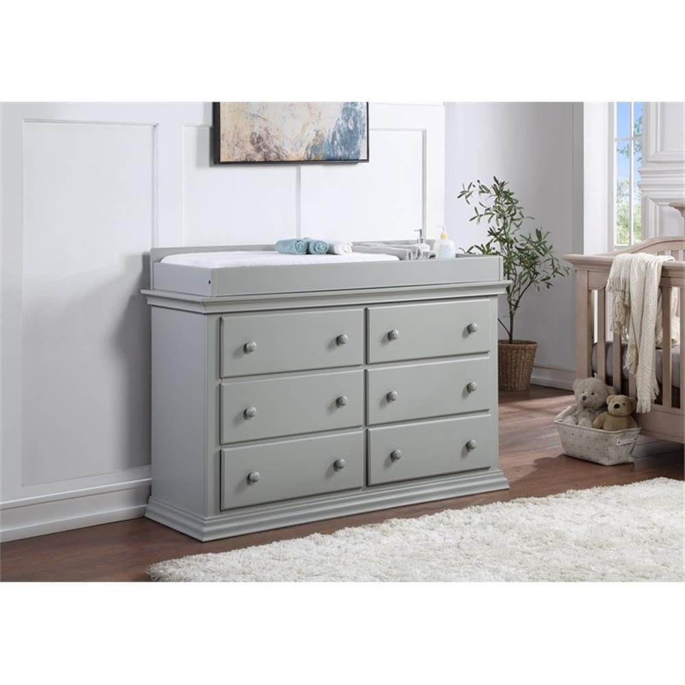 Universal Double Dresser for Nursery & Bedroom - 6 Spacious Drawers, Fully Assembled with Anti-Tip Kit, Gray Wooden Baby Dresser - Perfect for Organizing Baby Clothes, Blankets & Nursery Essentials