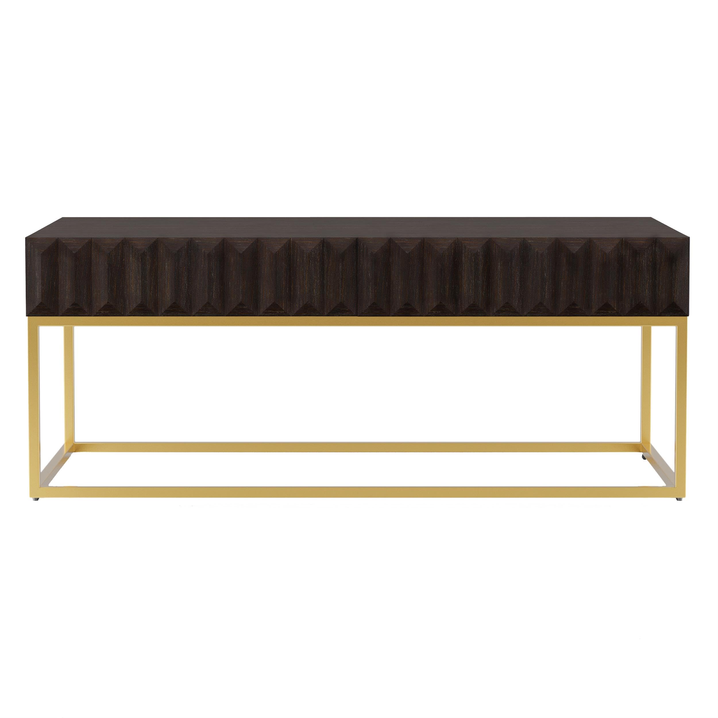 Furniture of America Giffore Modern Metal 2-Drawer Coffee Table in Walnut Finish - Stylish Living Room Center Table with Storage for Small Spaces