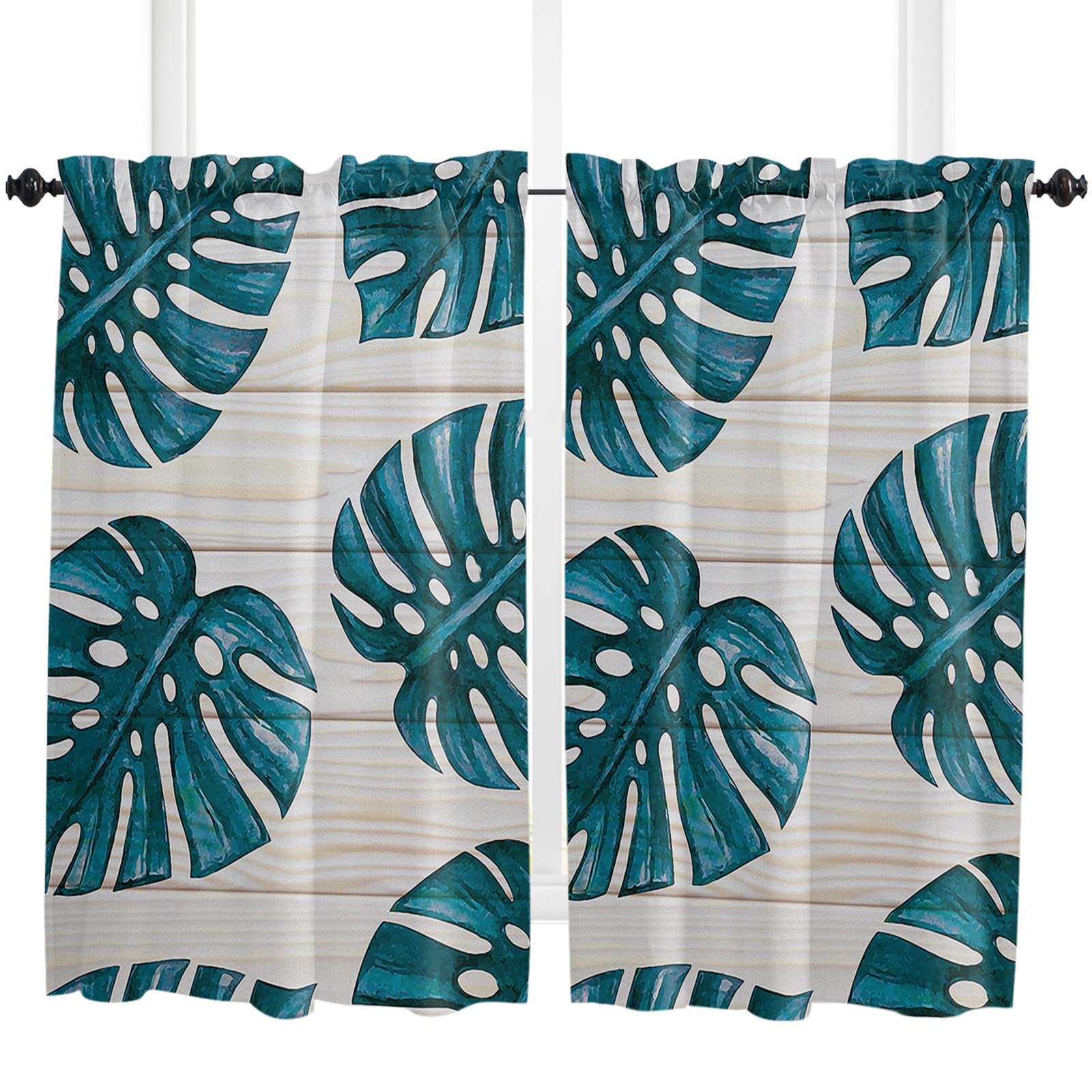 Monstera Leaf Curtains Set of 2 - Tropical Plant Drapes for Bedroom & Kitchen Decor