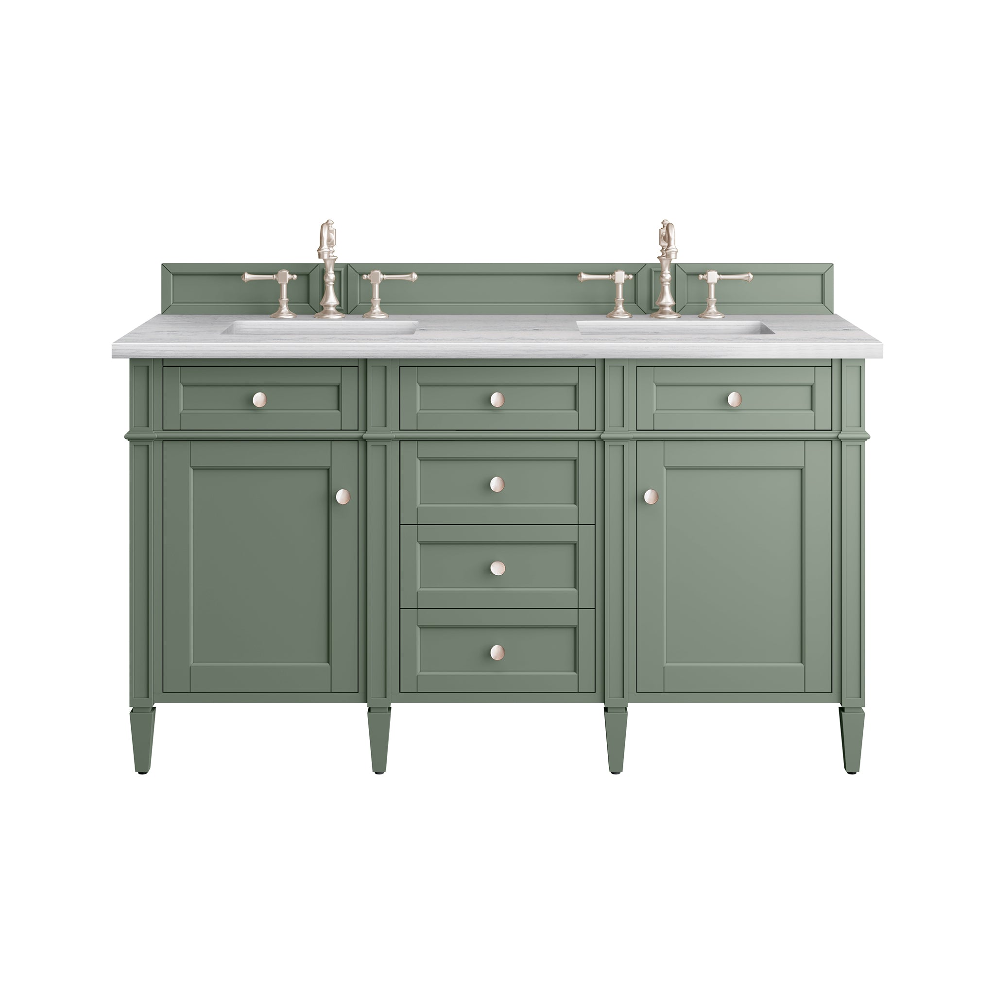 Brittany 60-Inch Double Bathroom Vanity in Smokey Celadon with 3CM Arctic Fall Quartz Countertop - Perfect for Master Bathroom & Guest Suite Renovations