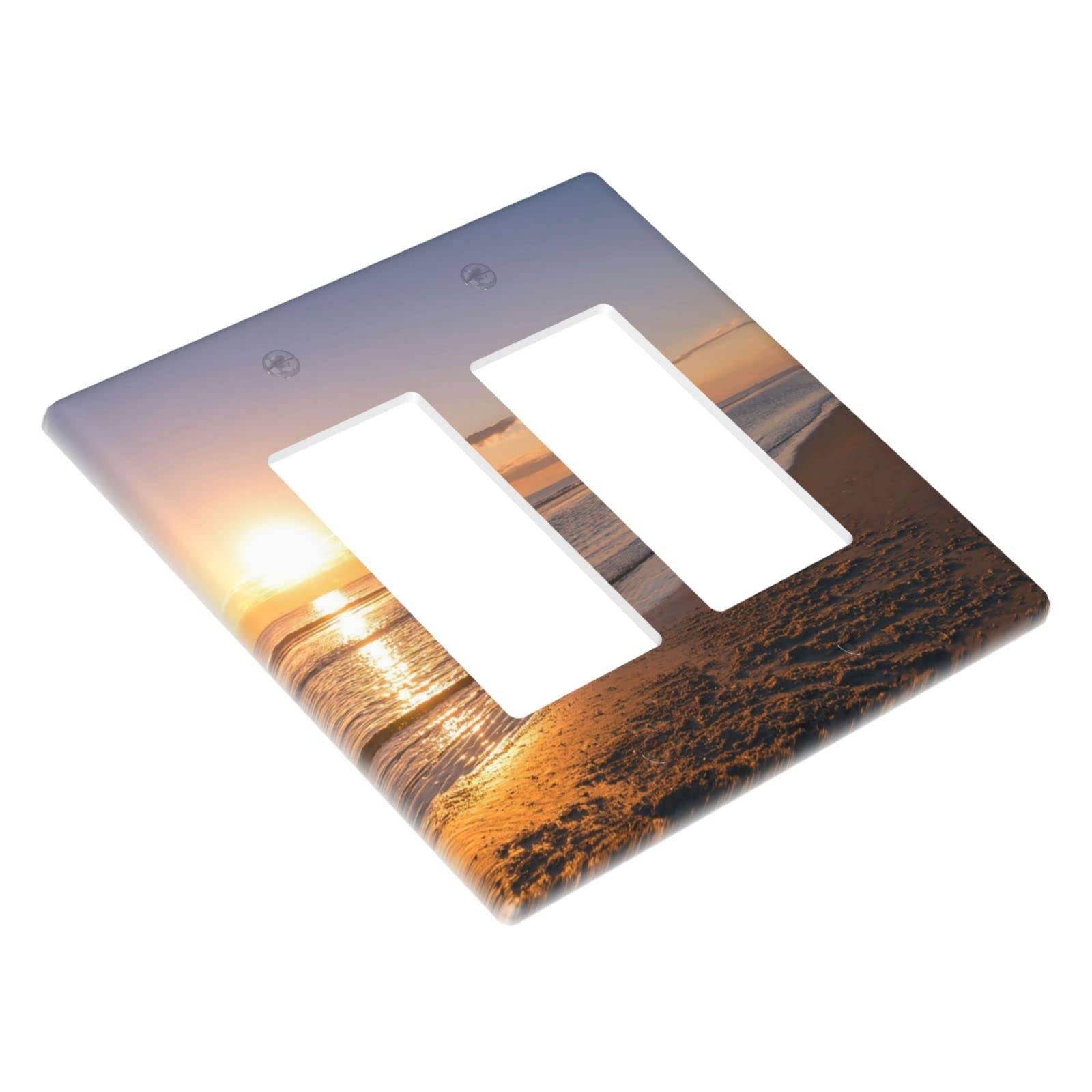 Beach Sunset Wall Plate - 2 Gang Double Rocker Decorative Light Switch Cover for Bedroom, Kitchen & Farmhouse - Coastal Home Decor, Sunset-Themed Interior Design