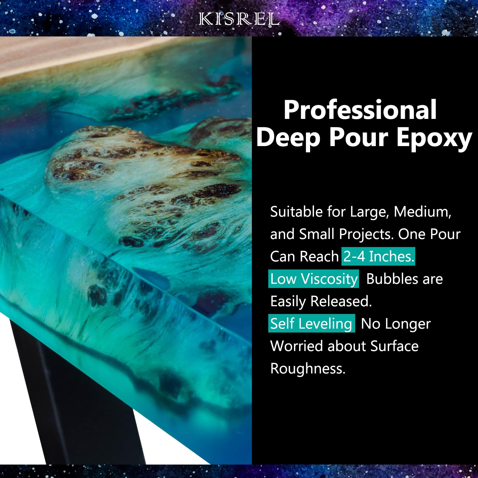 KISREL 4.5 Gallon Deep Pour Epoxy Resin Kit (2:1 Ratio) - Bubble Free, Low Odor, Crystal Clear for 2-4 Inch Thick Casting - Perfect for River Tables, Bar Tops, Wood Filling, Resin Art & DIY Crafts